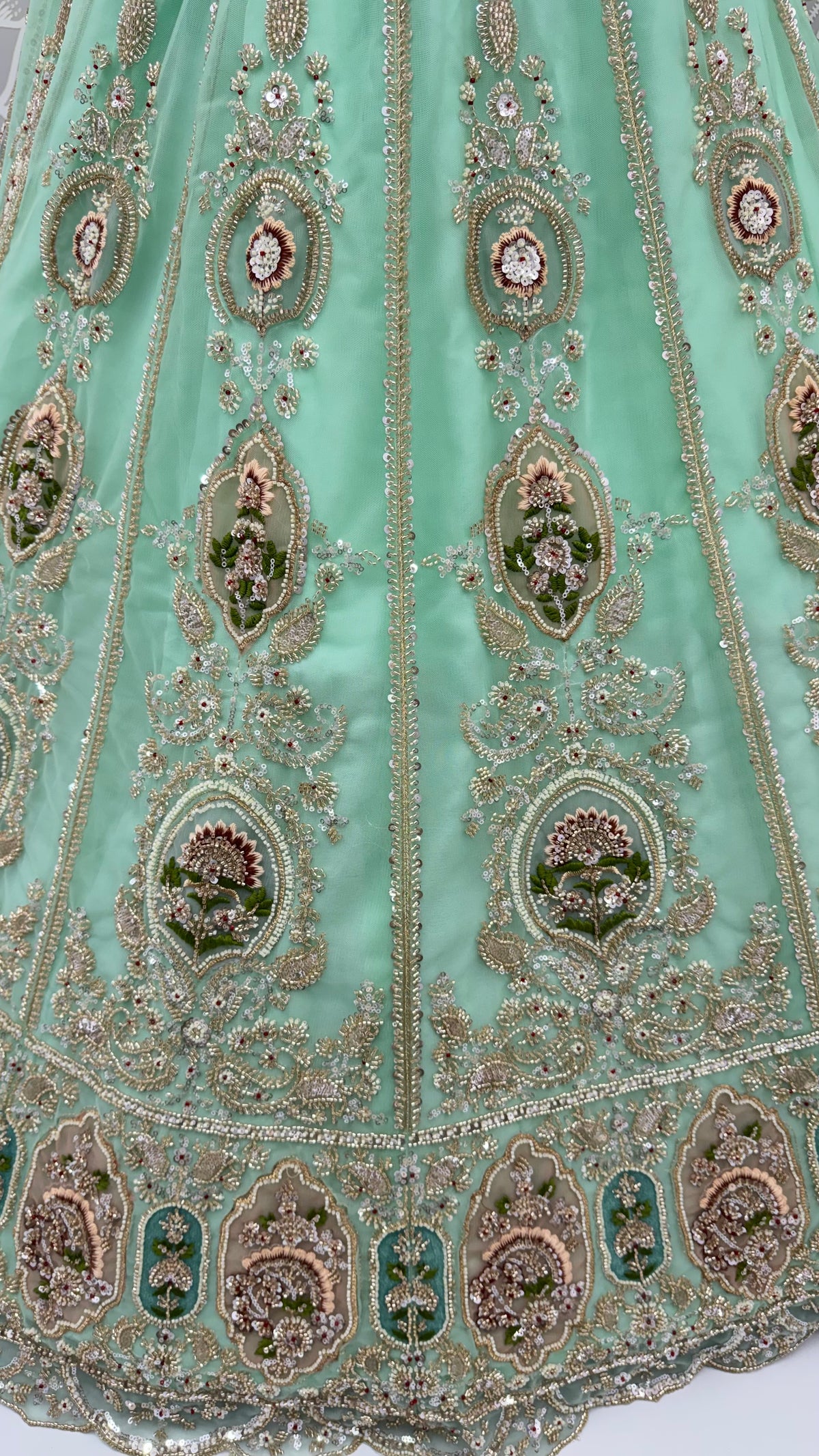The Samaira Sea Green Embroidered Lehenga Choli, close-up 1