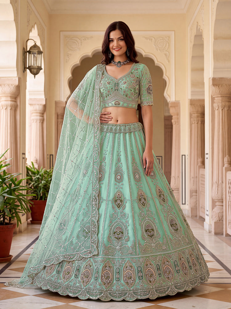The Samaira Sea Green Embroidered Lehenga Choli