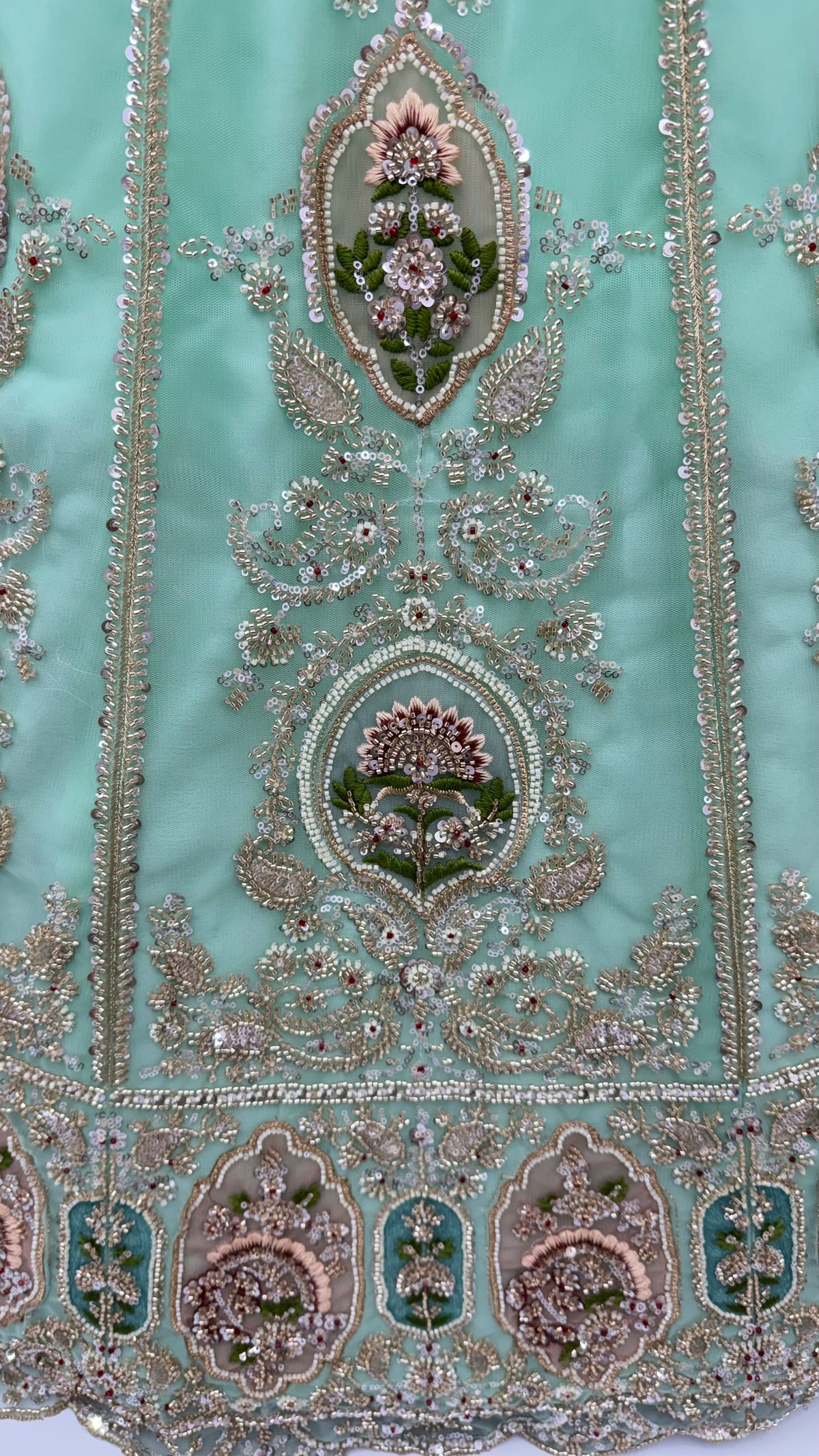 The Samaira Sea Green Embroidered Lehenga Choli, close-up 2