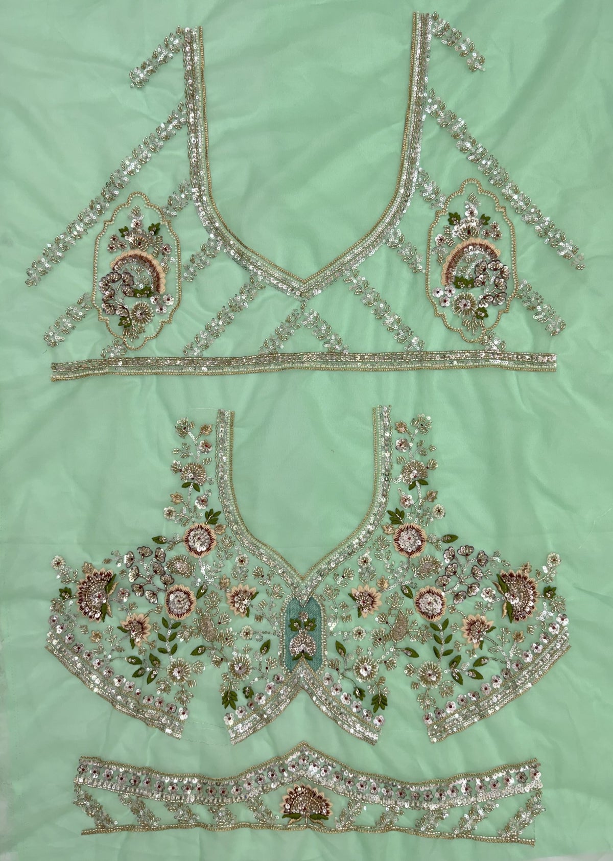 The Samaira Sea Green Embroidered Lehenga Choli, close-up 3