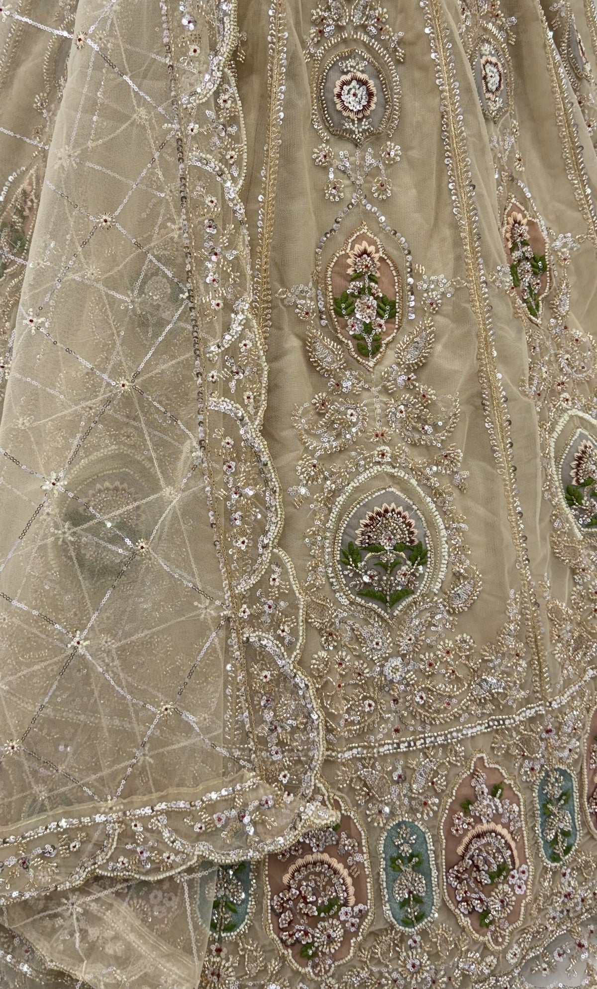 The Inaya Sage Green Embroidered Lehenga Choli, close-up 1