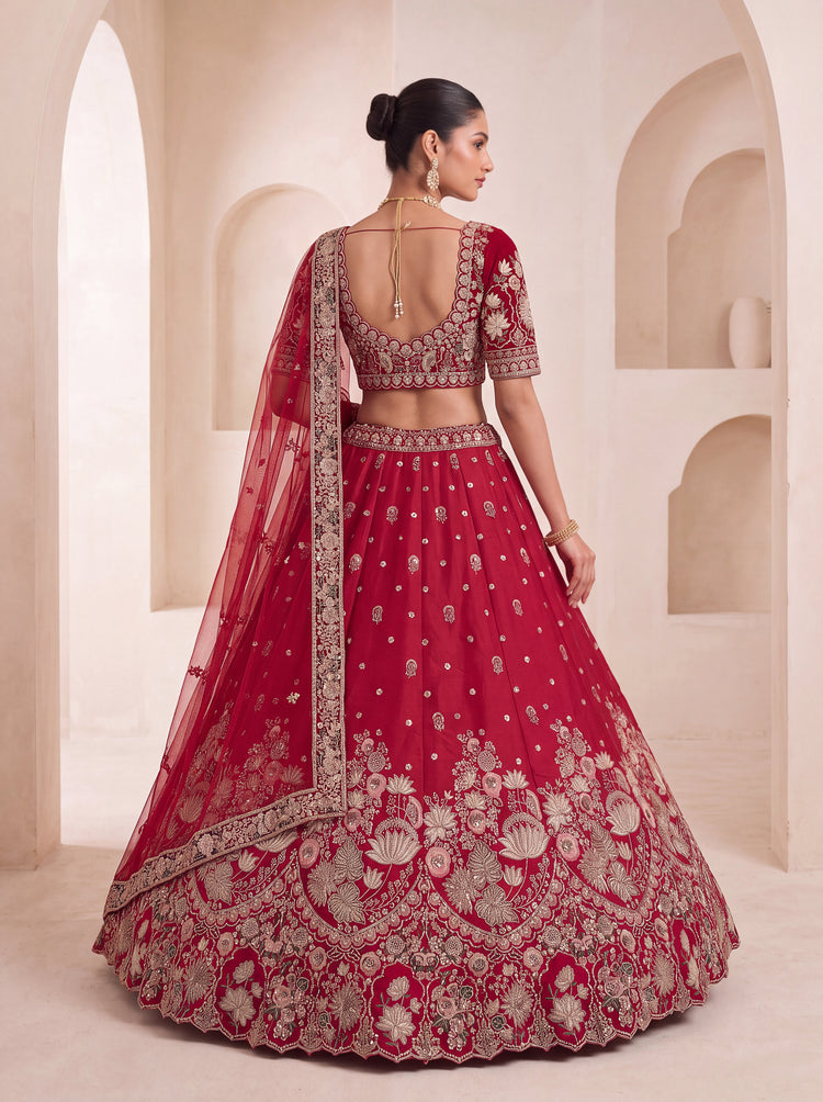 The Rajvanshi Ruby Red Floral Handwork Lehenga Choli, photo 2