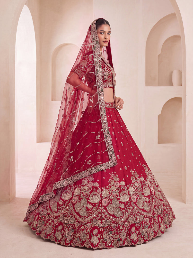 The Rajvanshi Ruby Red Floral Handwork Lehenga Choli, photo 3