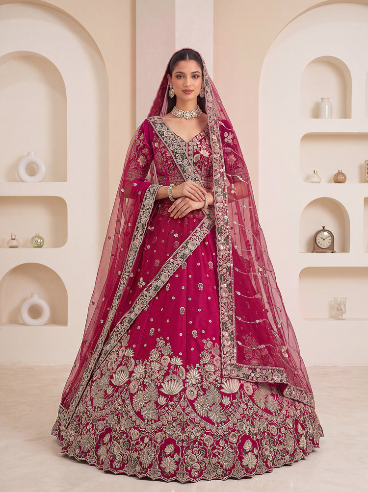The Gulnaaz Rani Pink Floral Embroidered Bridal Lehenga Choli