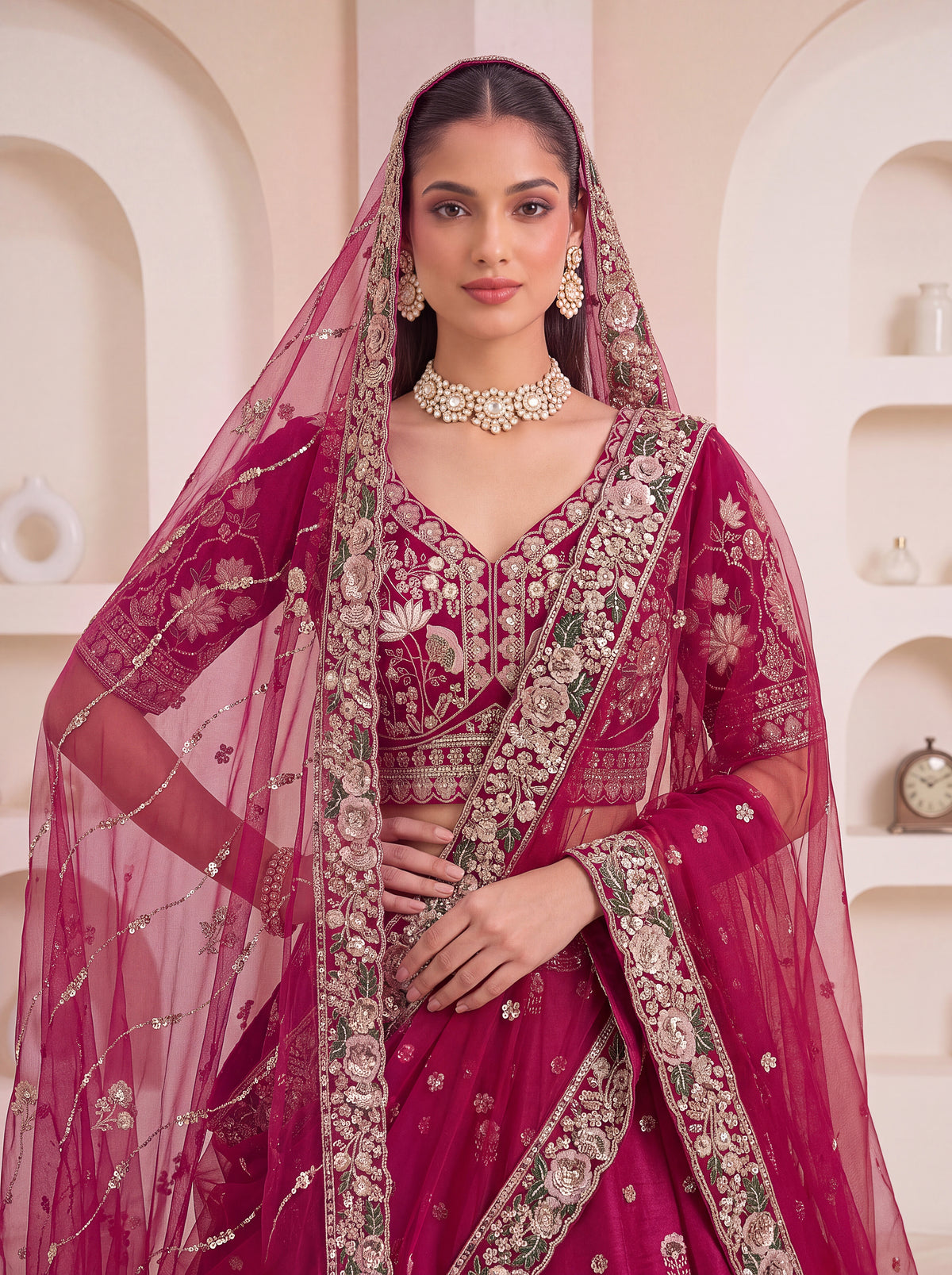 The Gulnaaz Rani Pink Floral Embroidered Bridal Lehenga Choli, photo 5