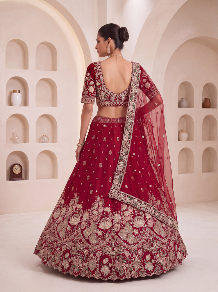 The Aadhira Maroon Red Floral Zari Embroidered Bridal Lehenga Choli, photo 2