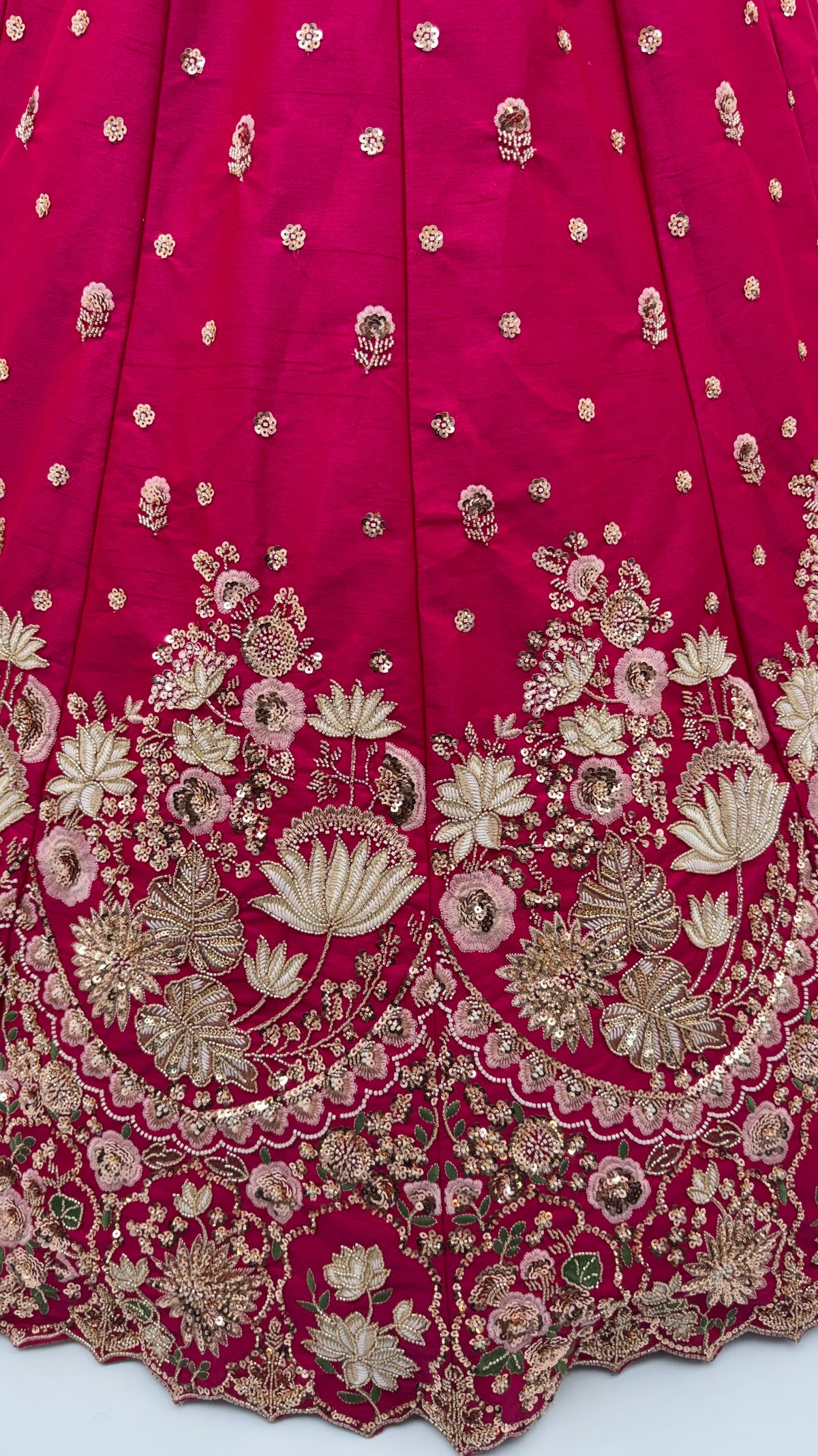 The Gulnaaz Rani Pink Floral Embroidered Bridal Lehenga Choli, close-up 1