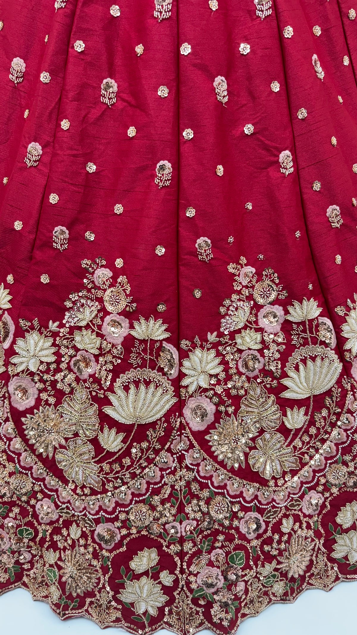 The Aadhira Maroon Red Floral Zari Embroidered Bridal Lehenga Choli, close-up 1