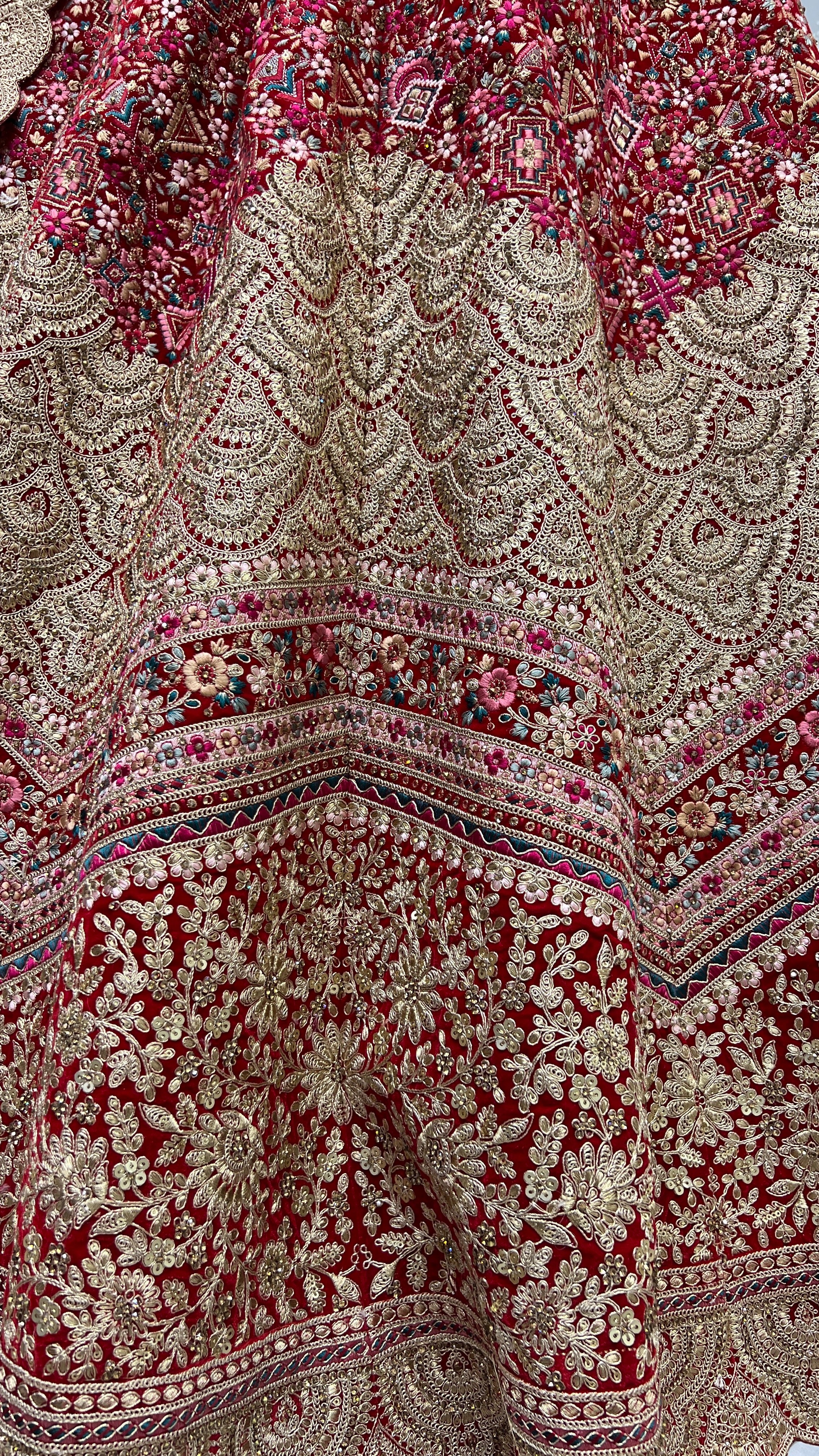 Neatly crafted Thread Embroidered Bridal Lehengacholi