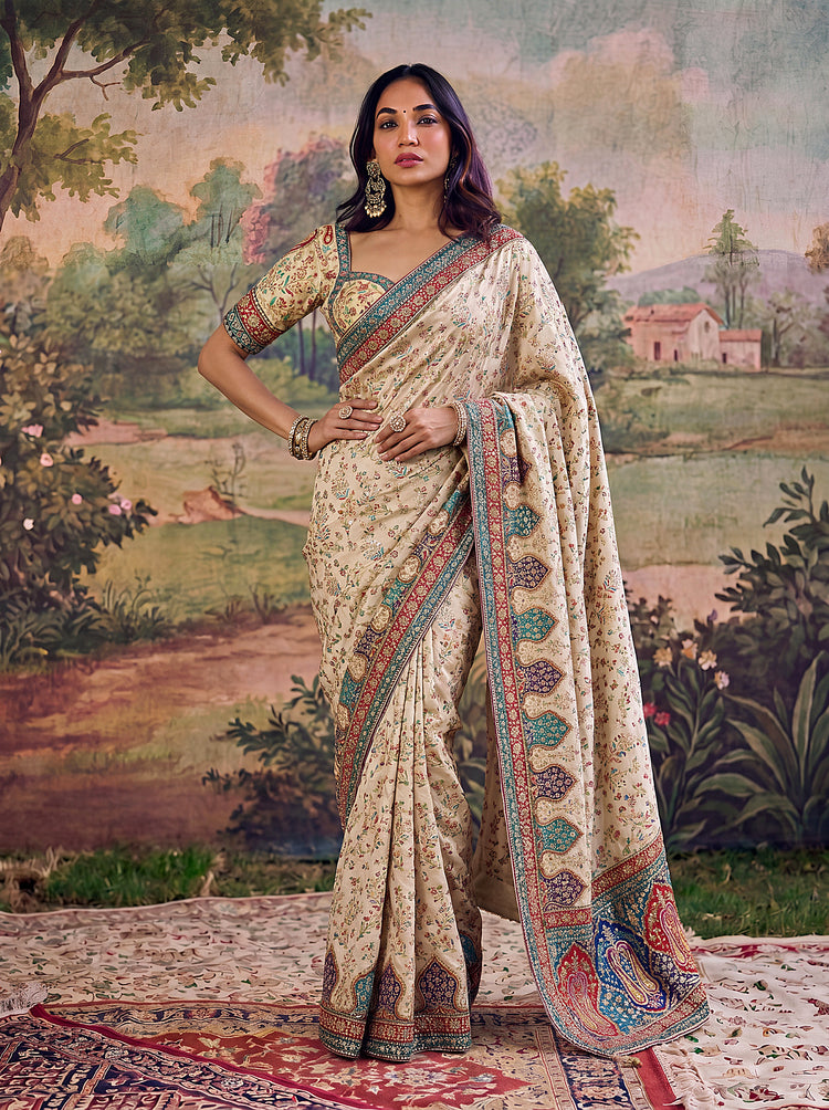Elegant Ivory Silk Blend Saree