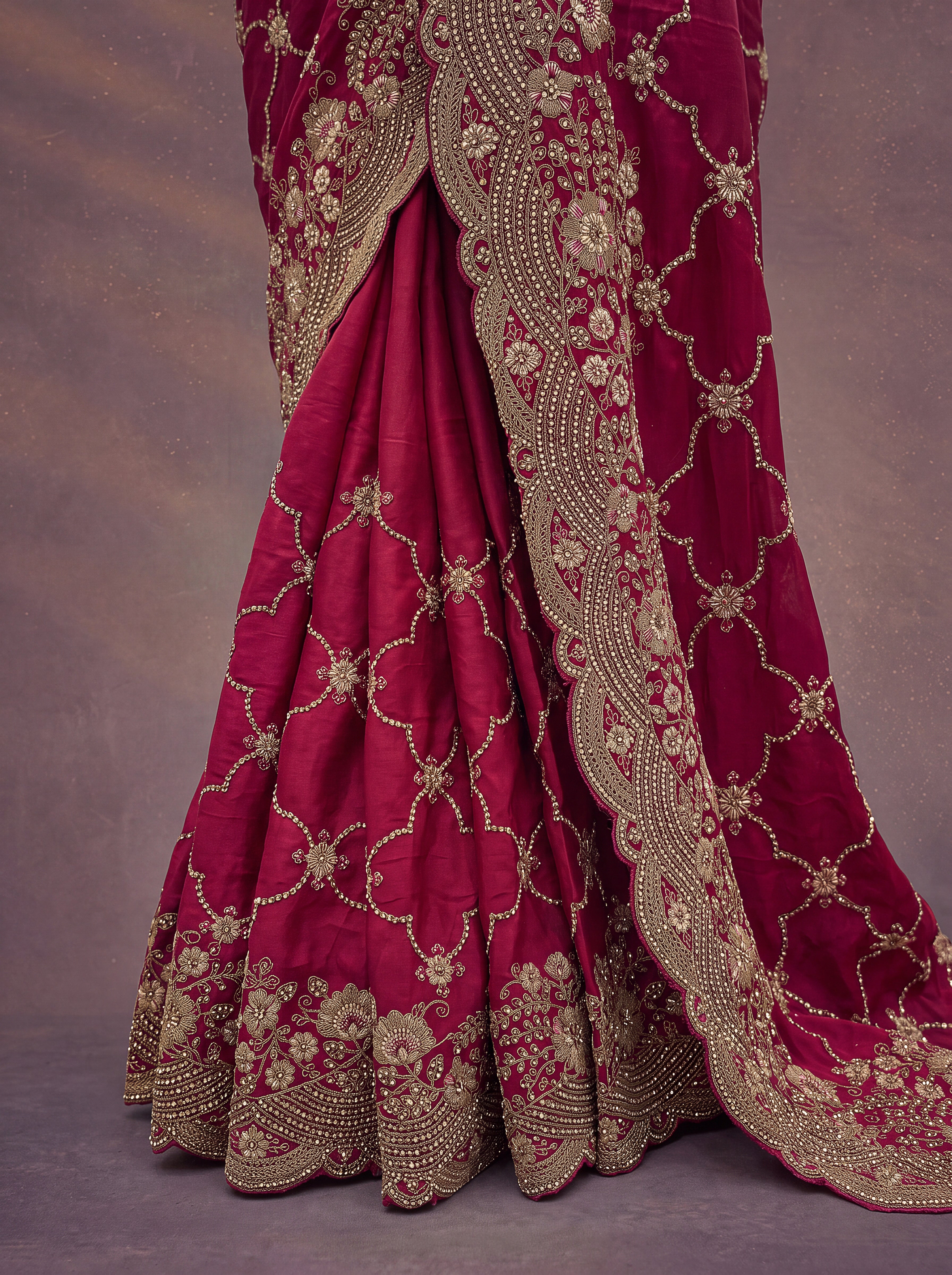 Berry Pink Heavy Embroidered Designer Saree