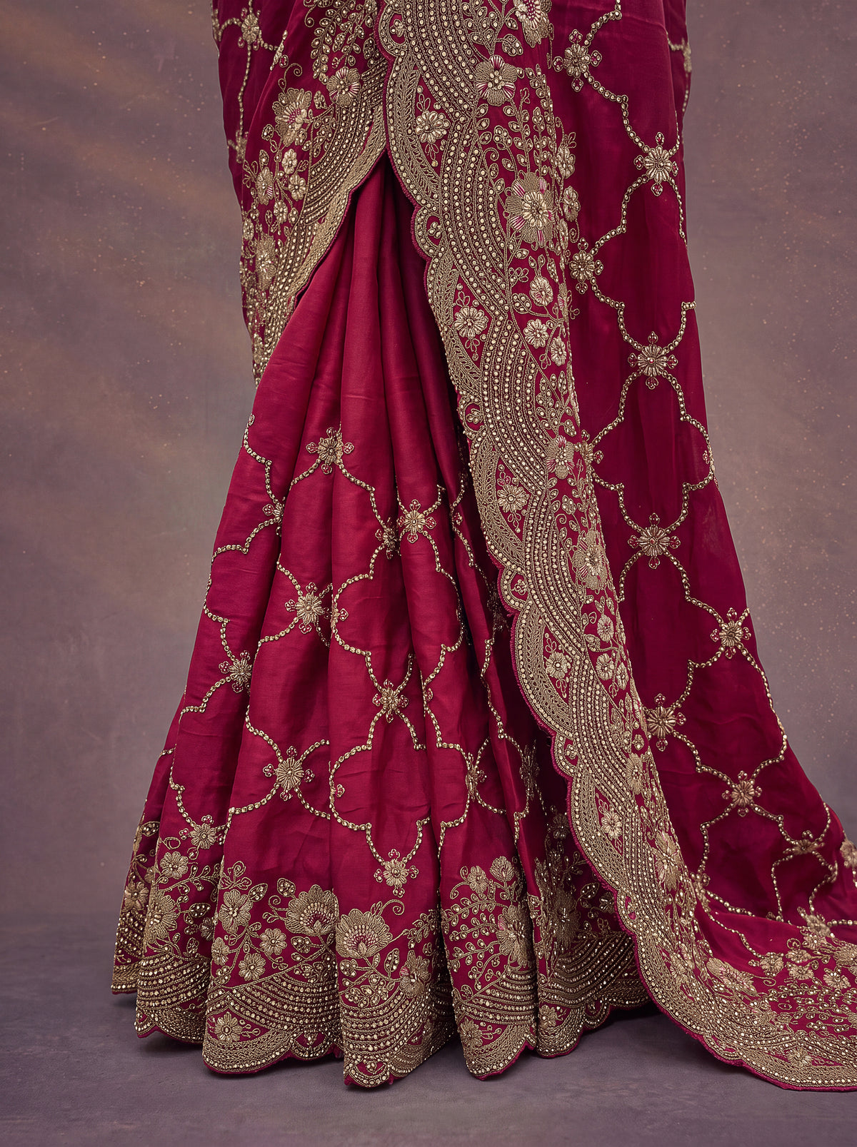 Berry Pink Heavy Embroidered Designer Saree