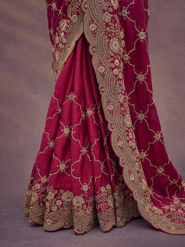 Berry Pink Heavy Embroidered Designer Saree
