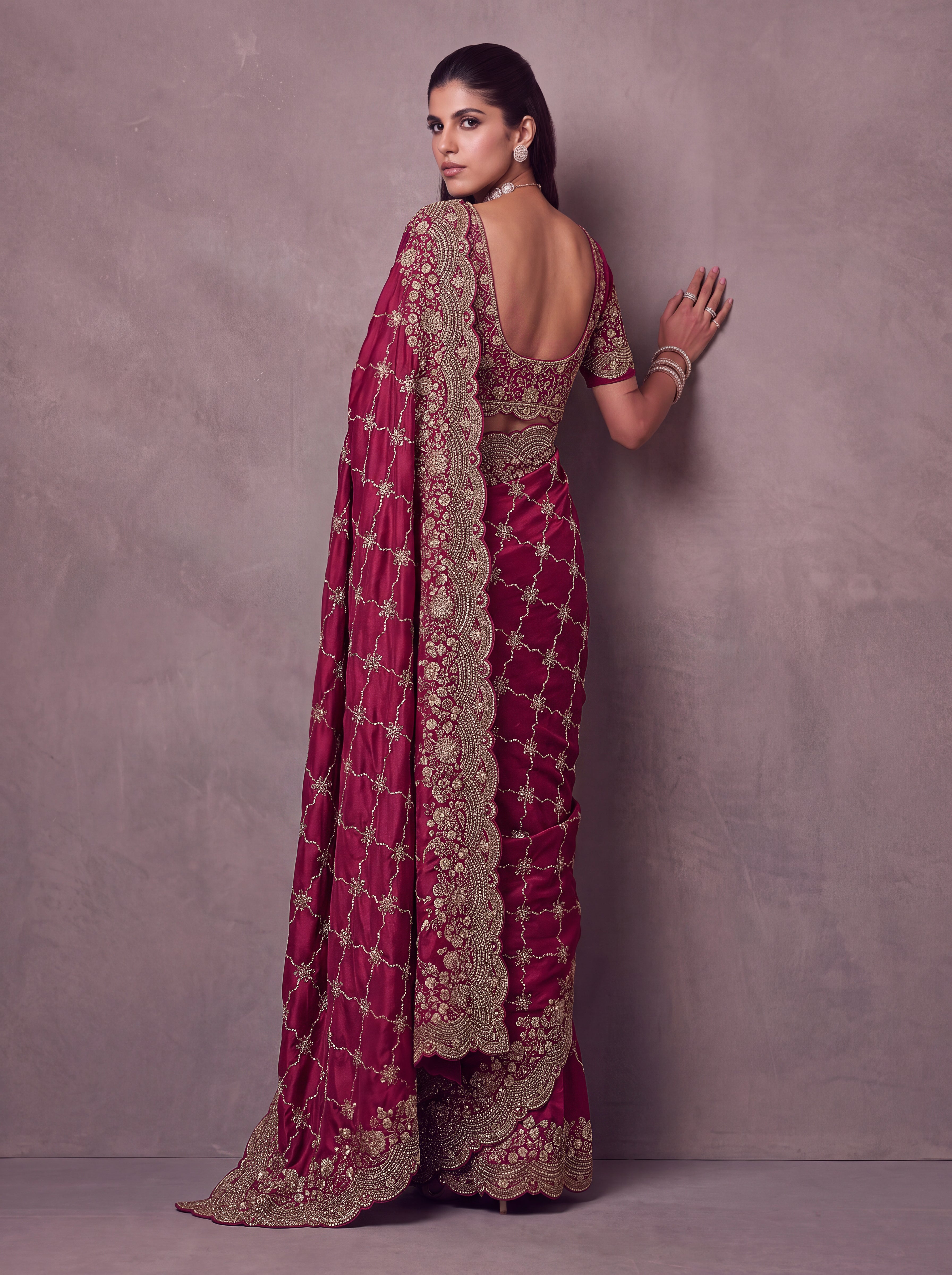 Berry Pink Heavy Embroidered Designer Saree