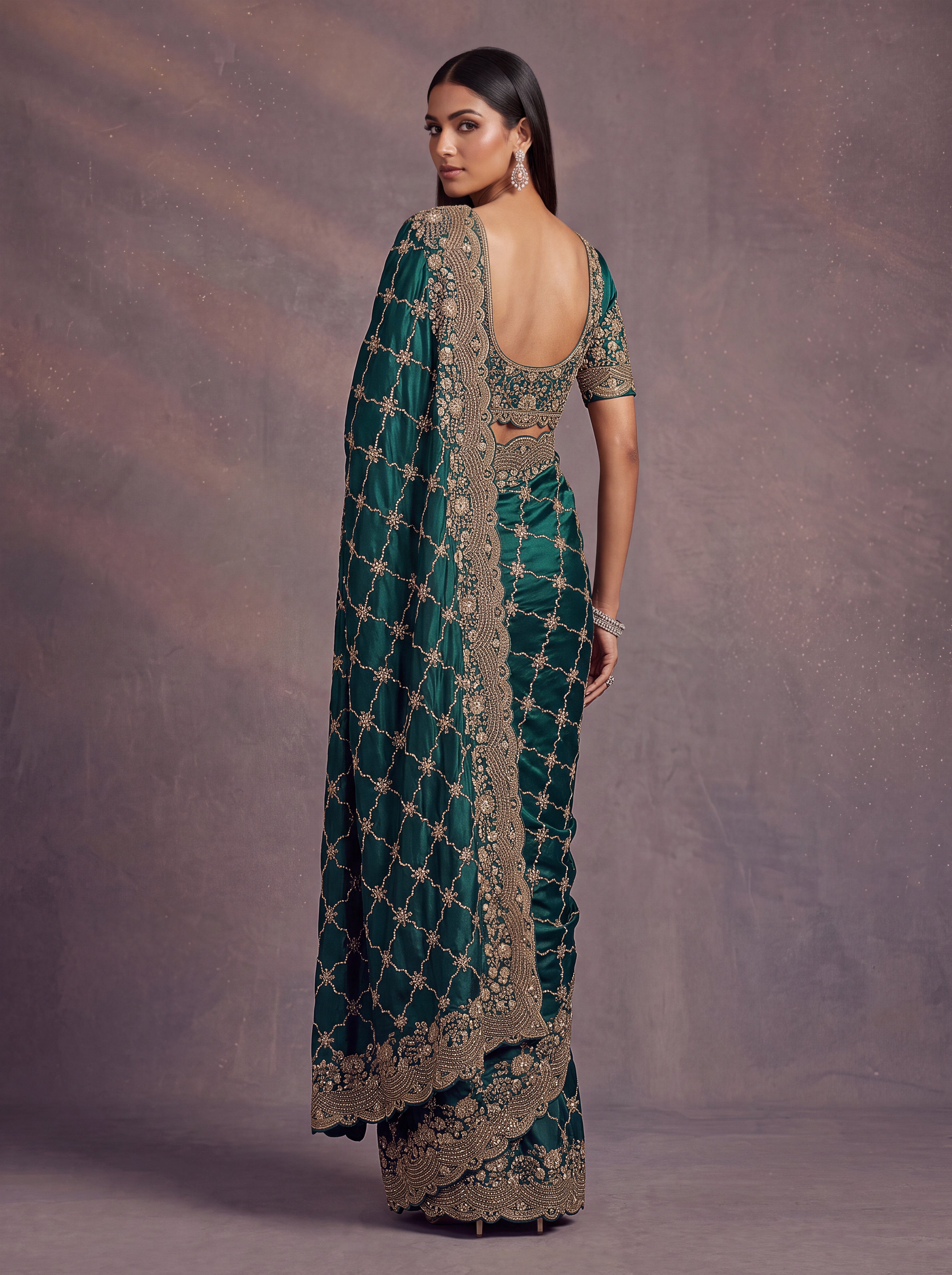Emerald Green Designer Embroidered Saree