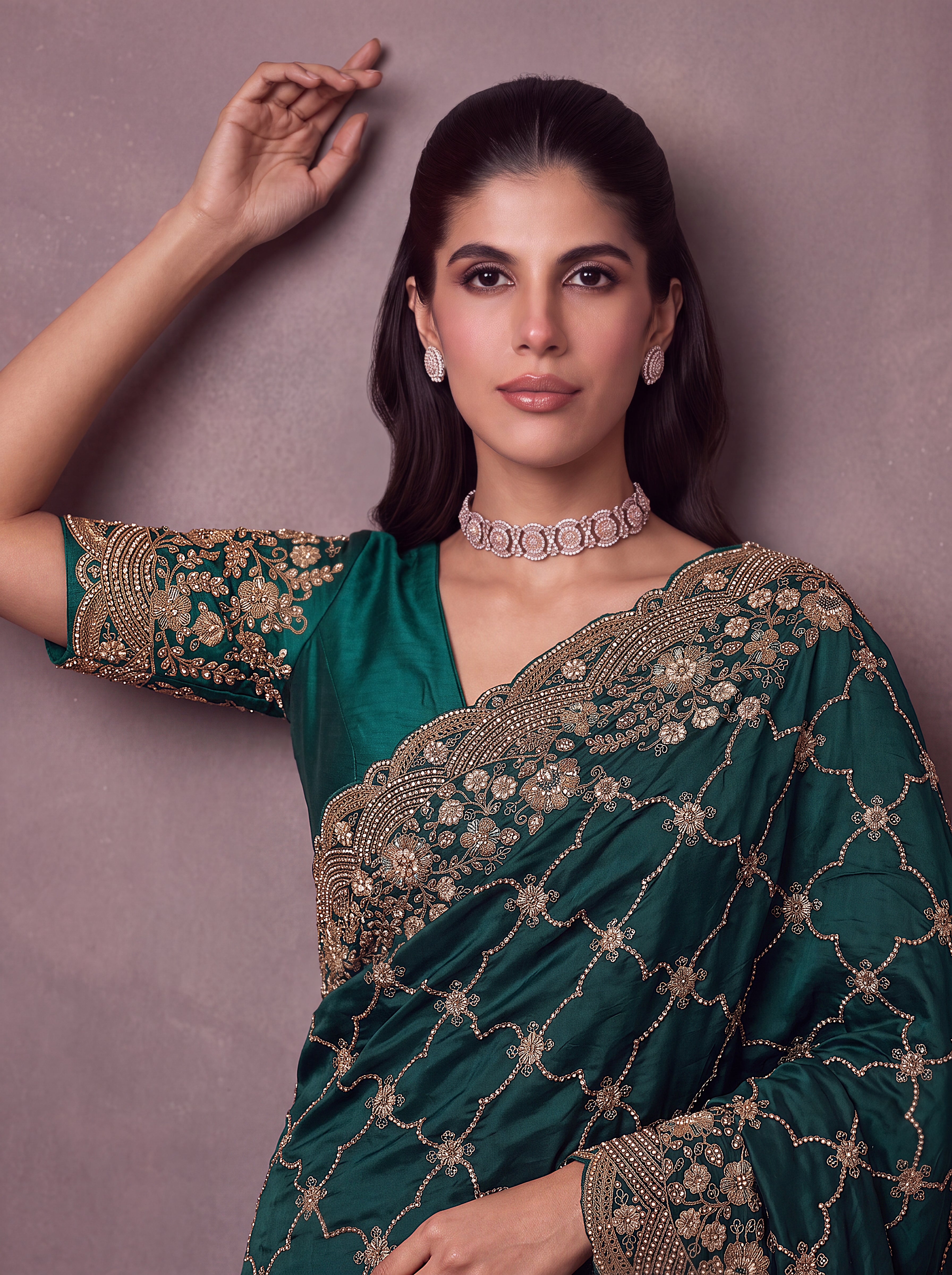 Emerald Green Designer Embroidered Saree