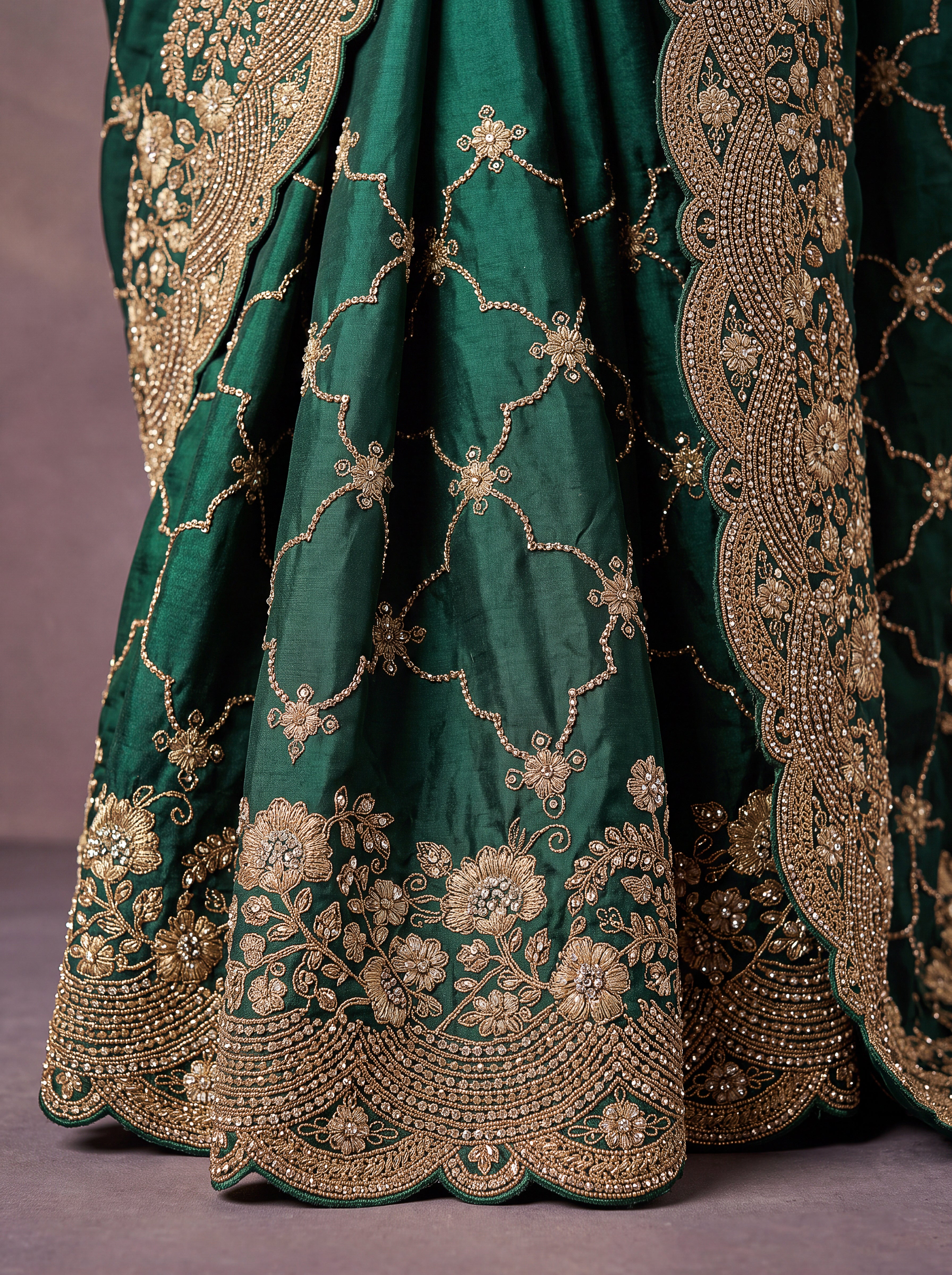 Emerald Green Designer Embroidered Saree