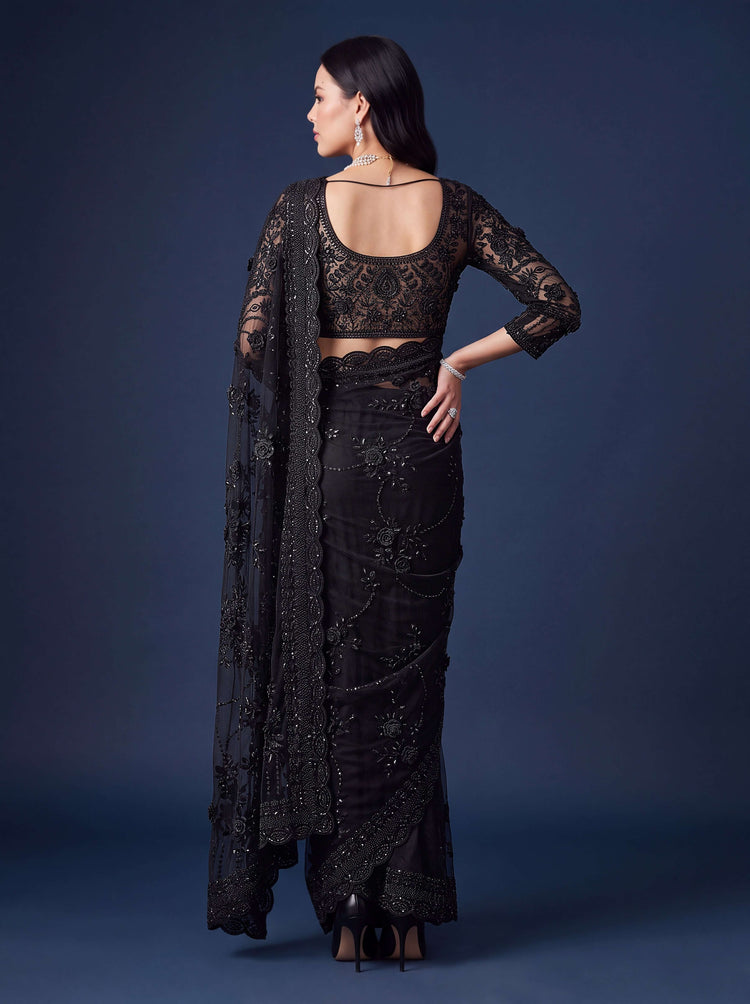 Black Premium Net Designer Saree