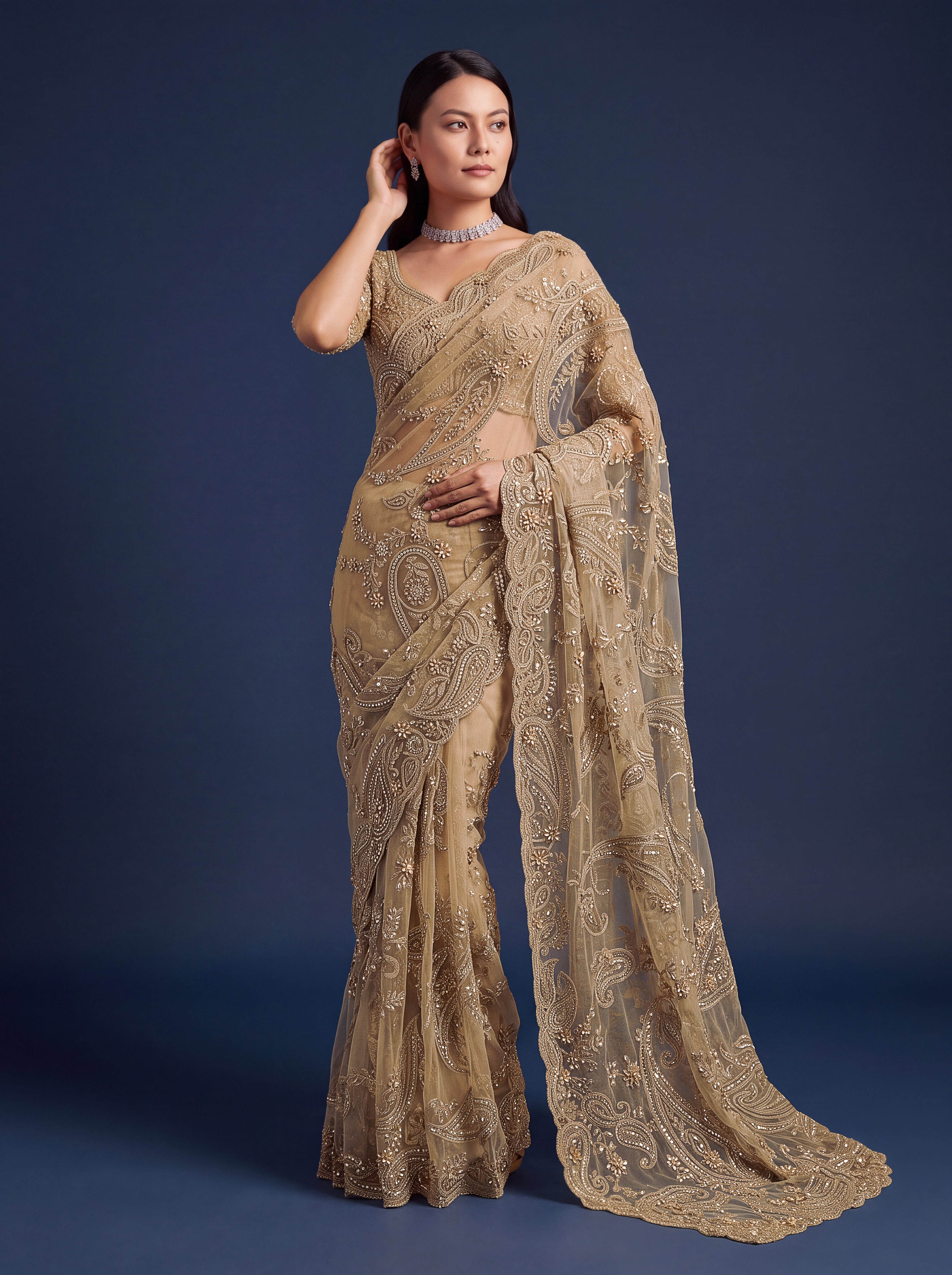 Champagne Gold Designer Saree