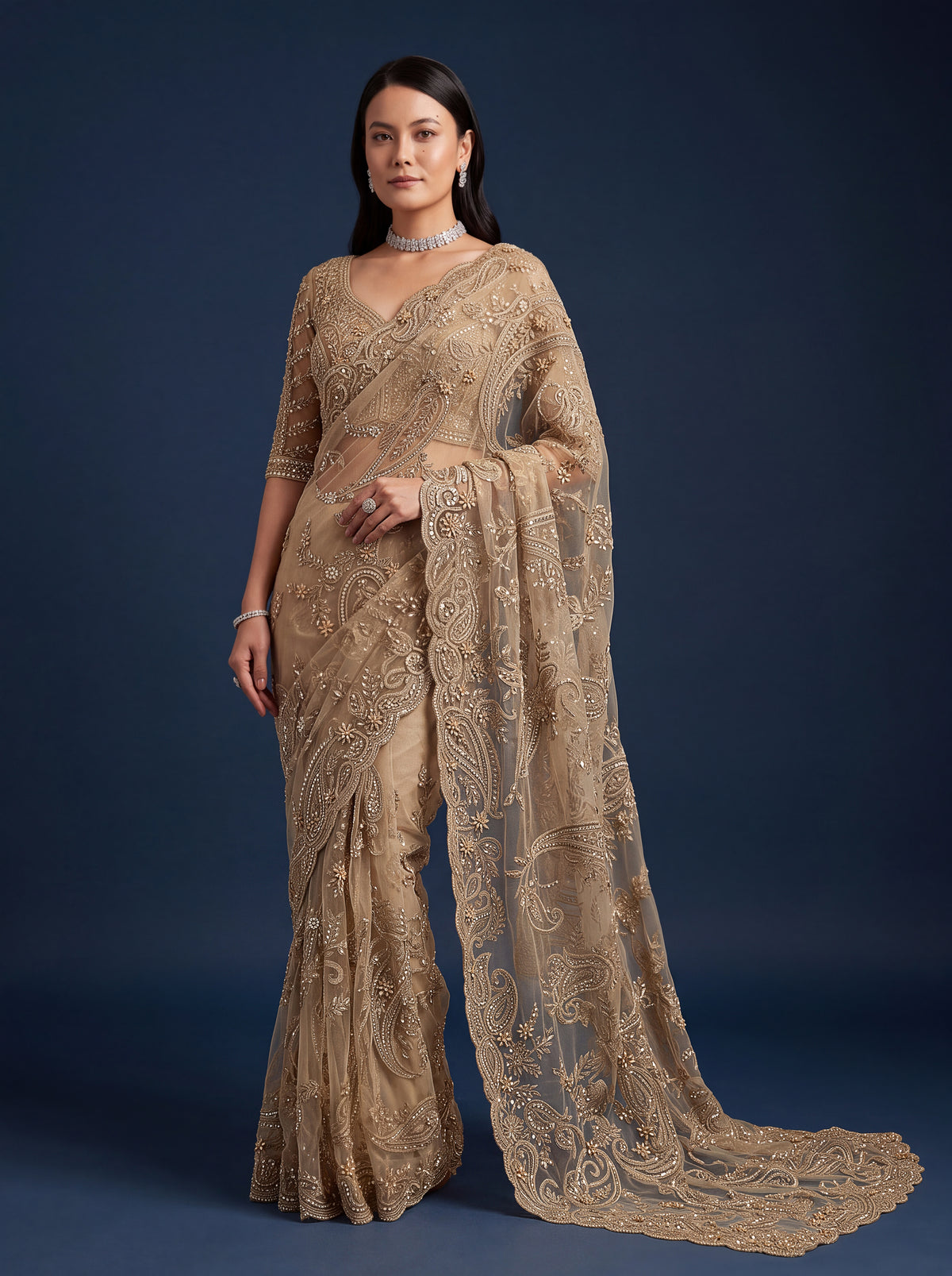 Champagne Gold Designer Saree