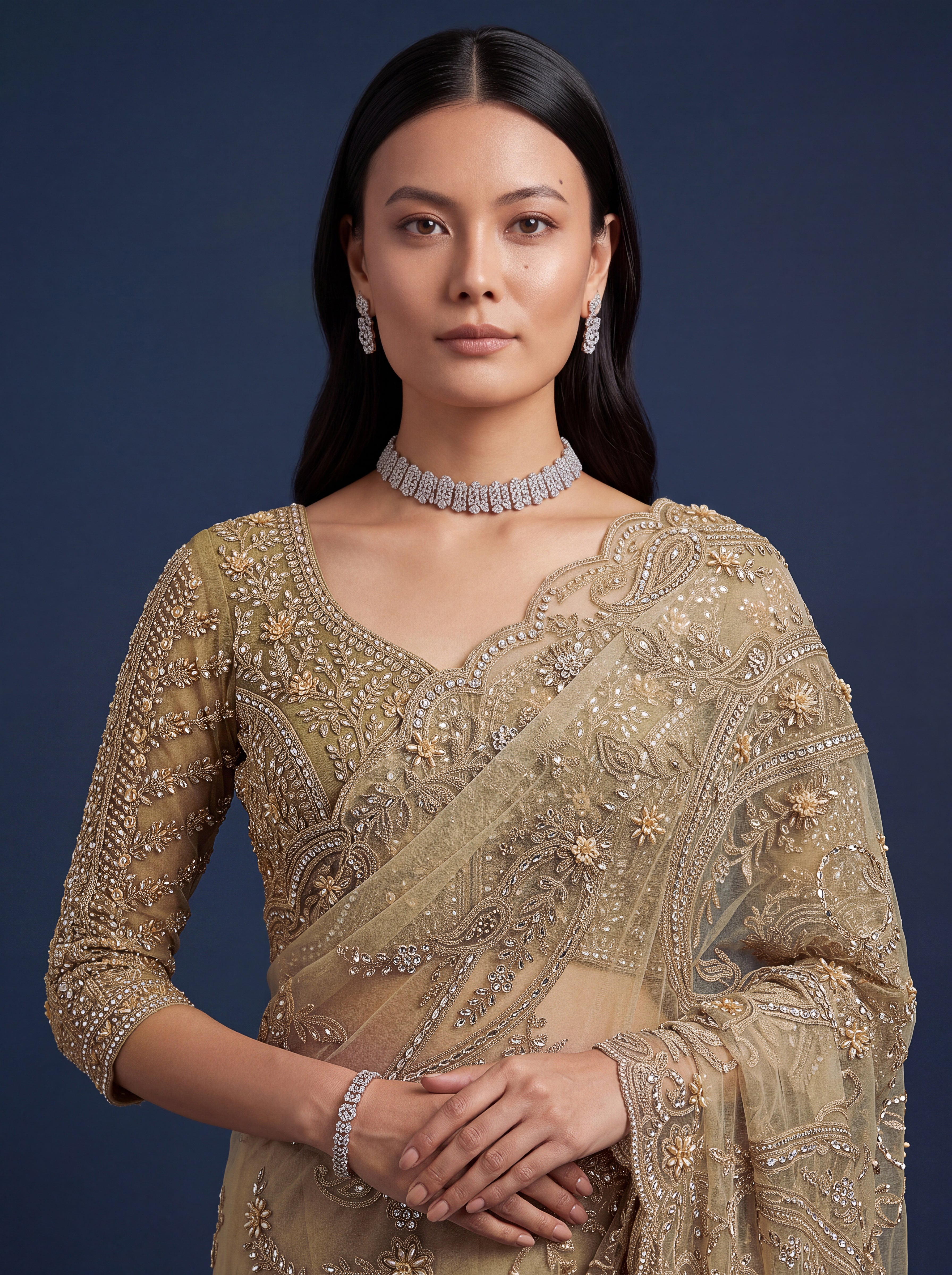 Champagne Gold Designer Saree