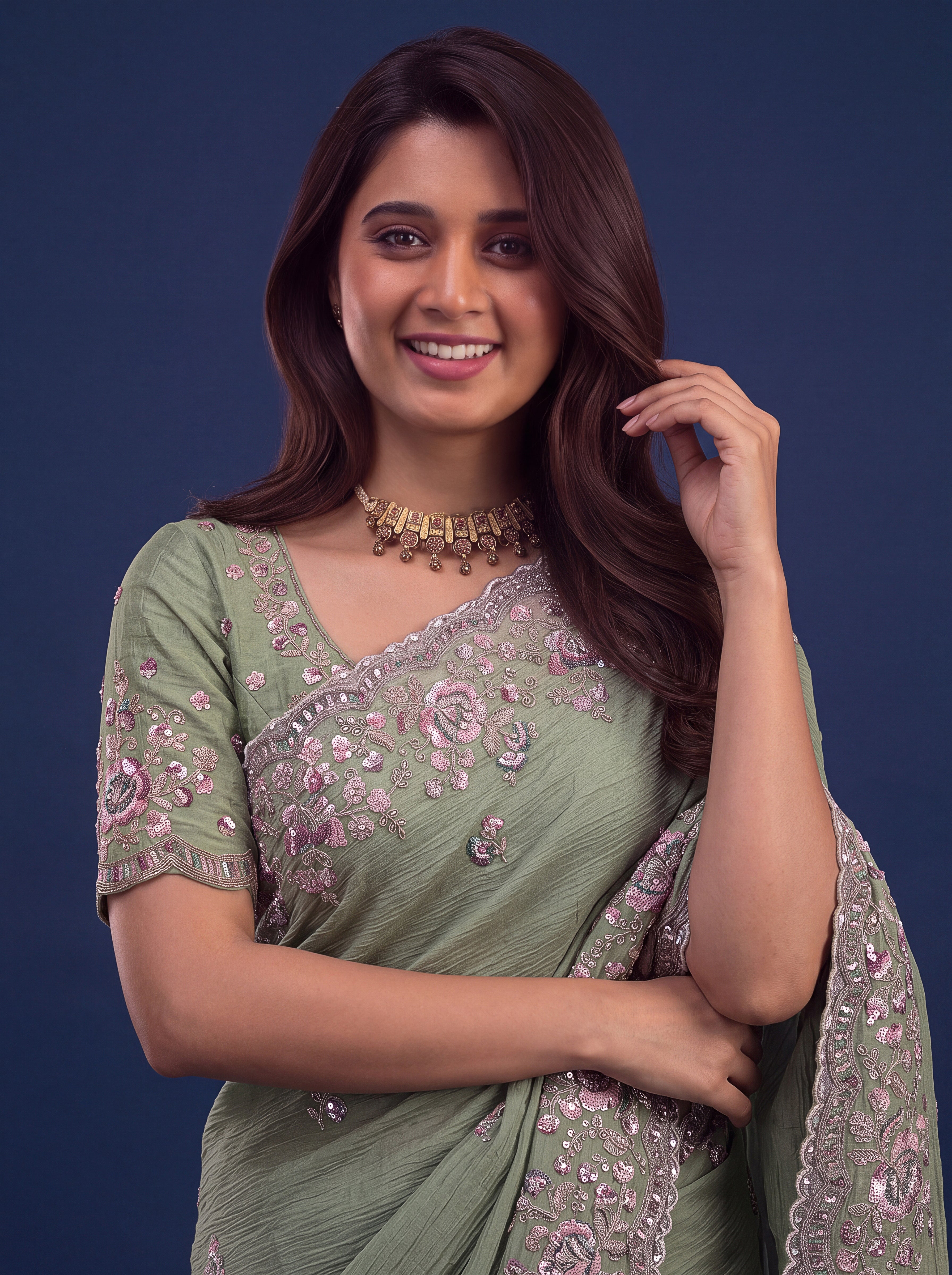 Sage Green Designer Wedding Saree