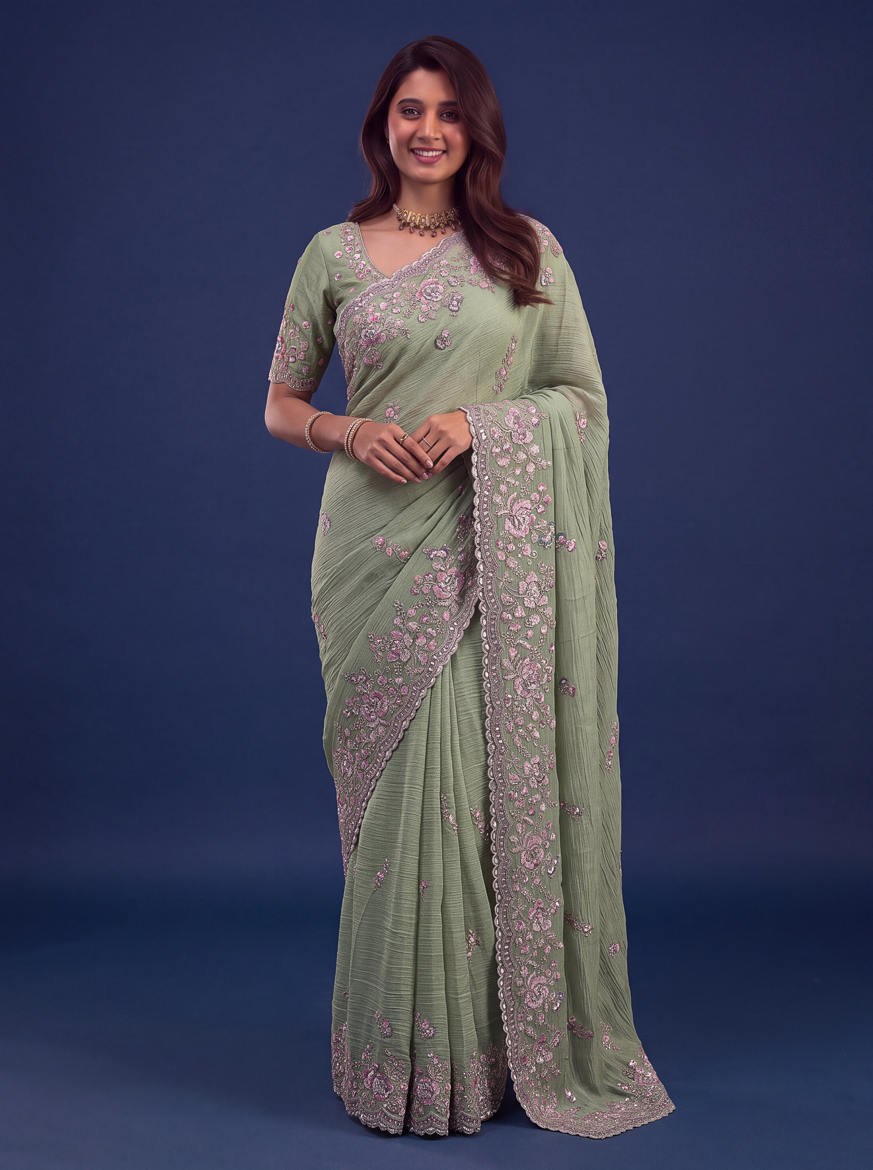 Sage Green Designer Wedding Saree