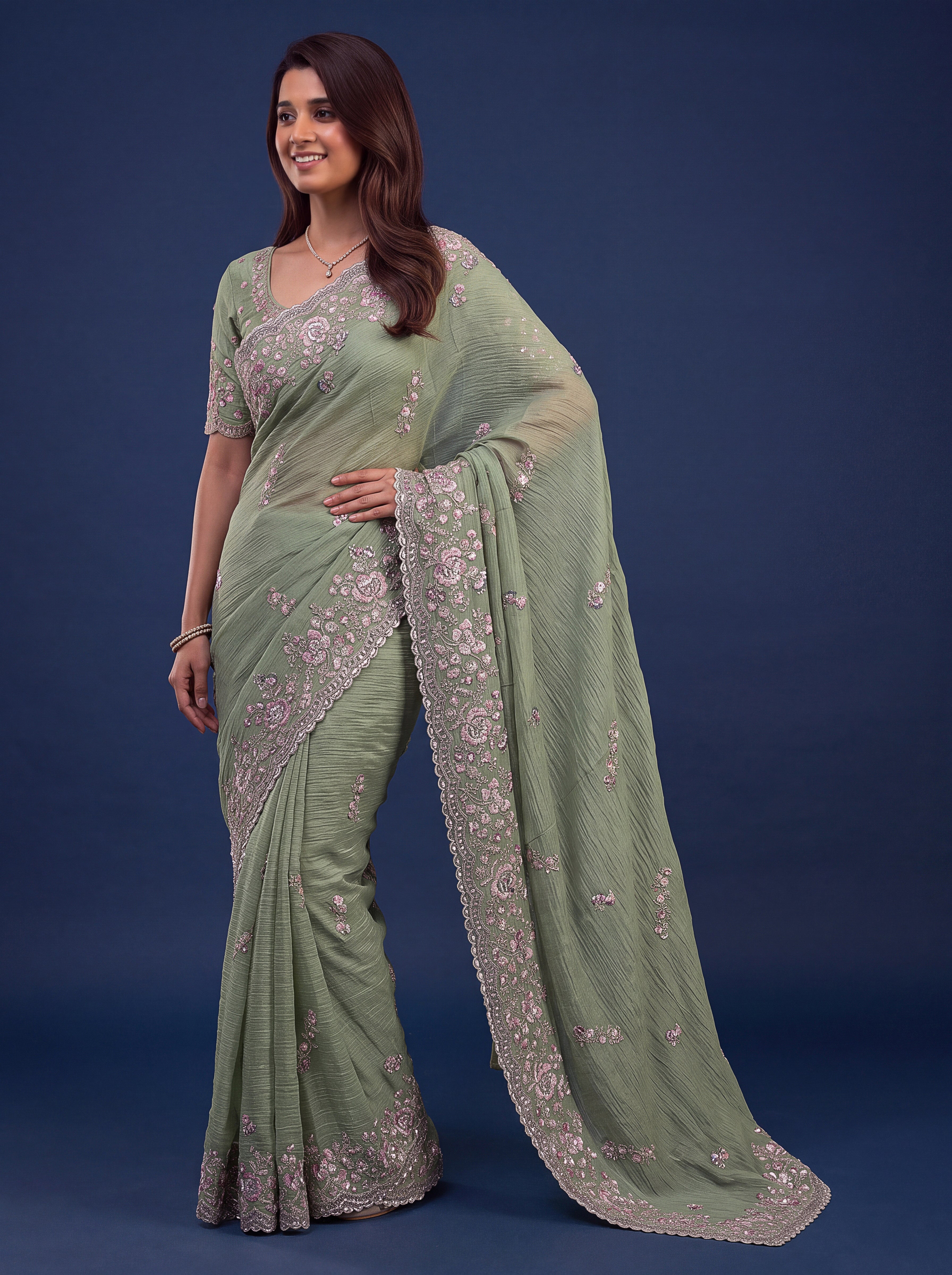 Sage Green Designer Wedding Saree