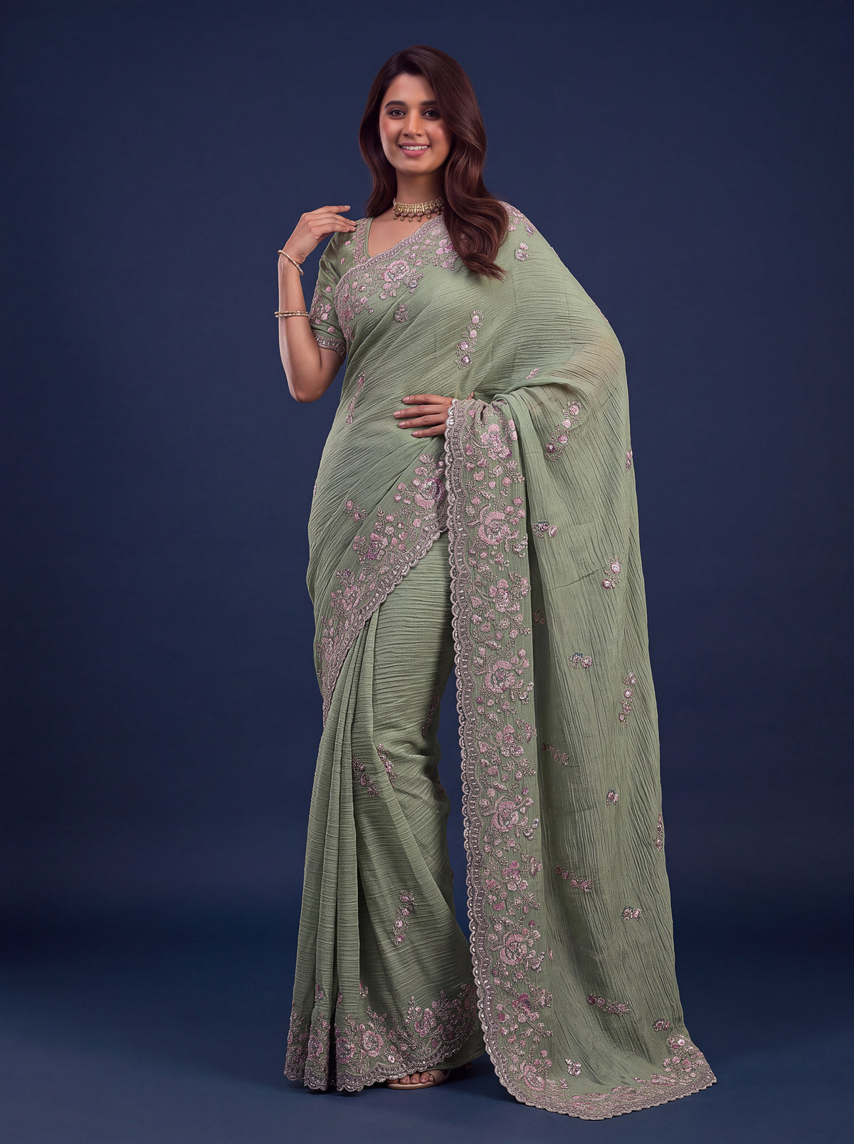 Sage Green Designer Wedding Saree