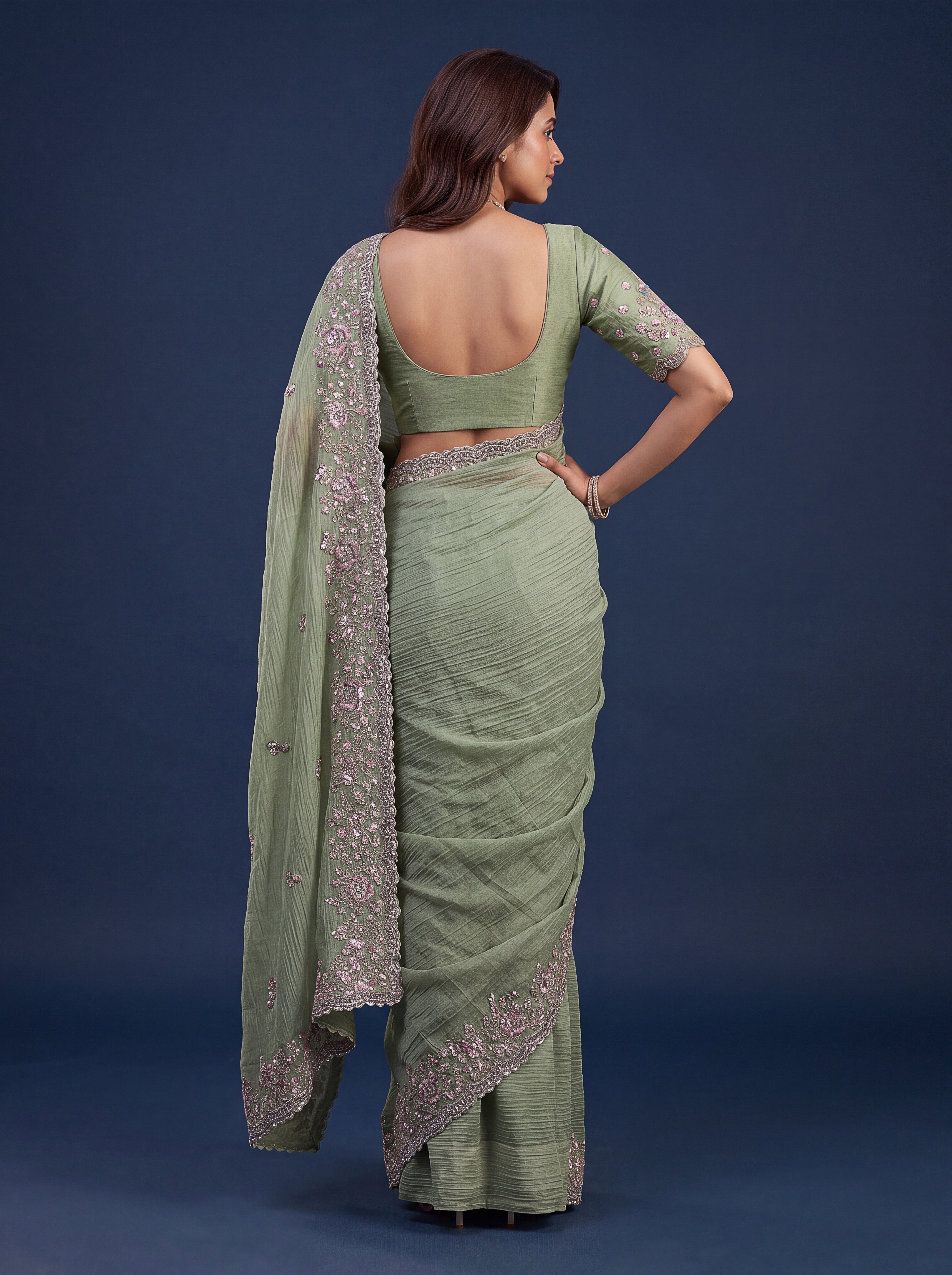 Sage Green Designer Wedding Saree