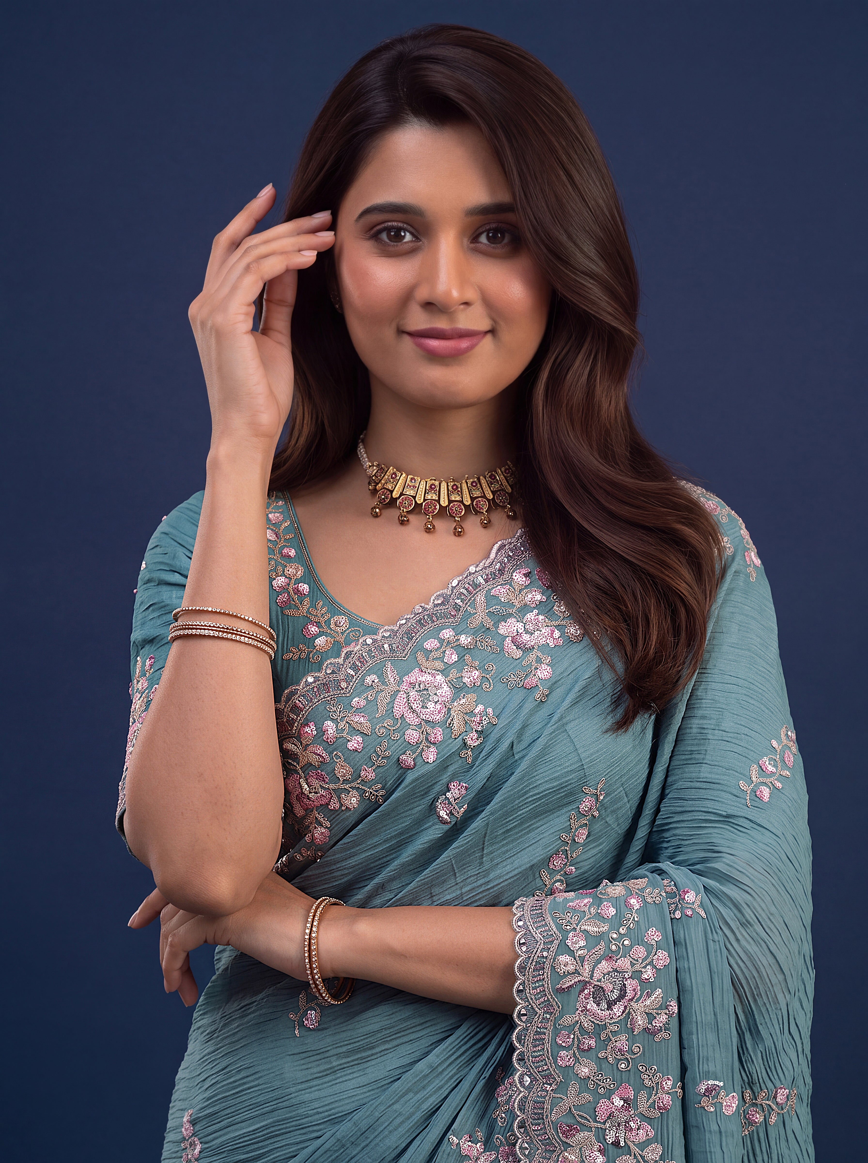 Teal Blue Designer Wedding Saree