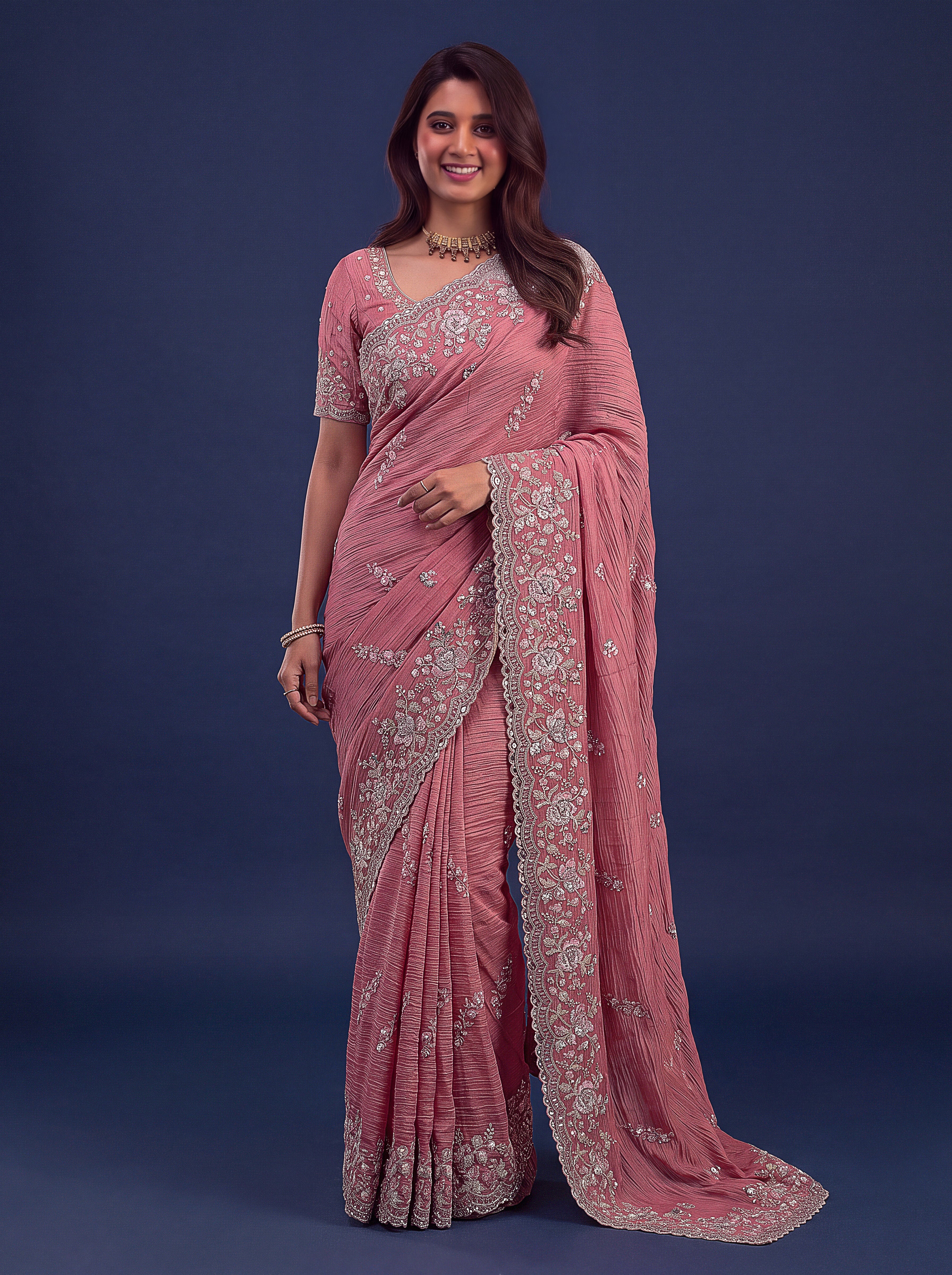 Rose Pink Designer Wedding Saree