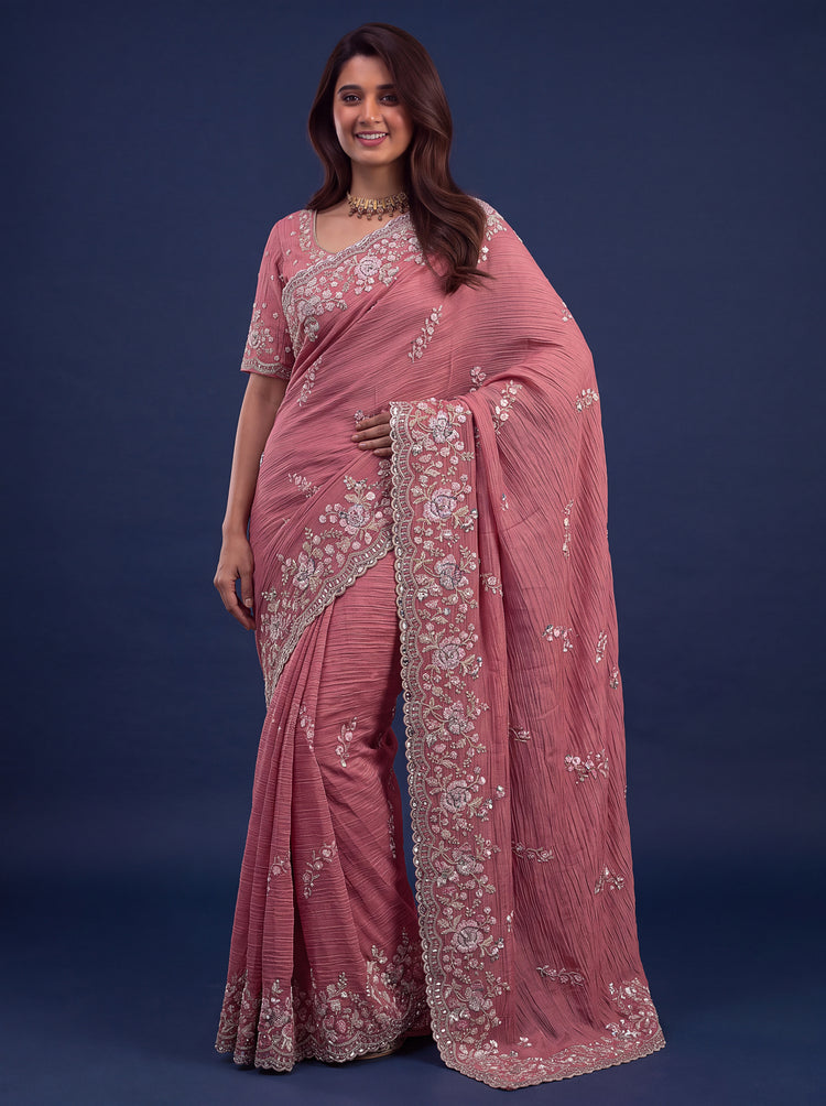 Rose Pink Designer Wedding Saree