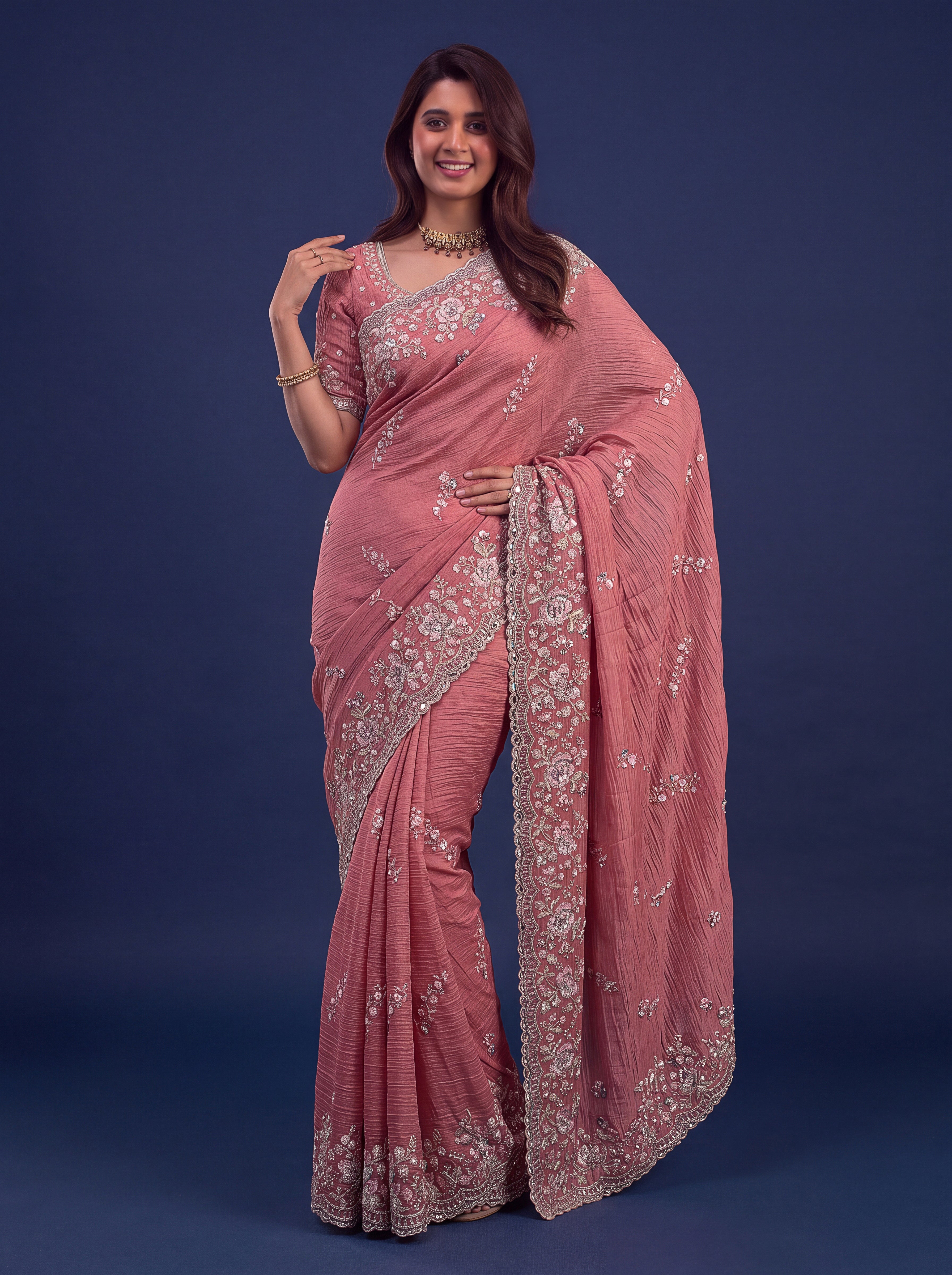 Rose Pink Designer Wedding Saree