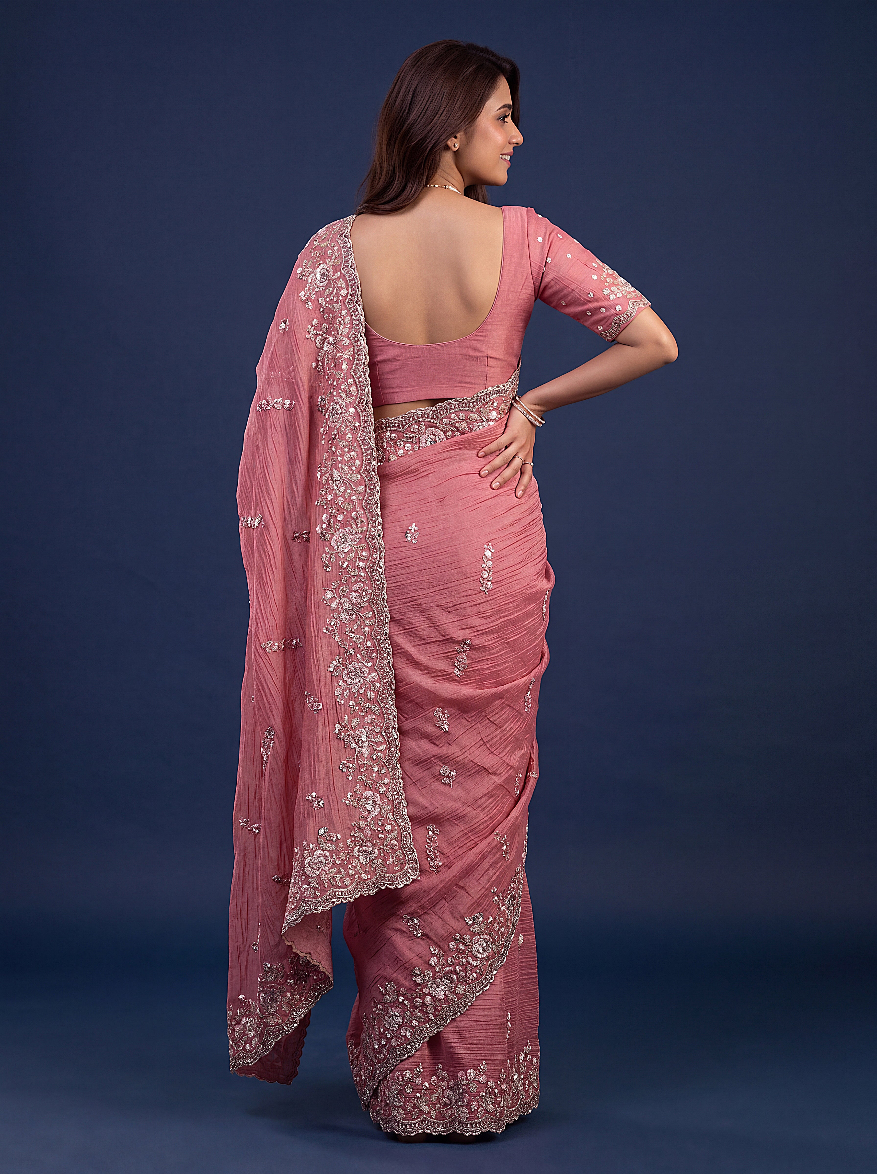 Rose Pink Designer Wedding Saree