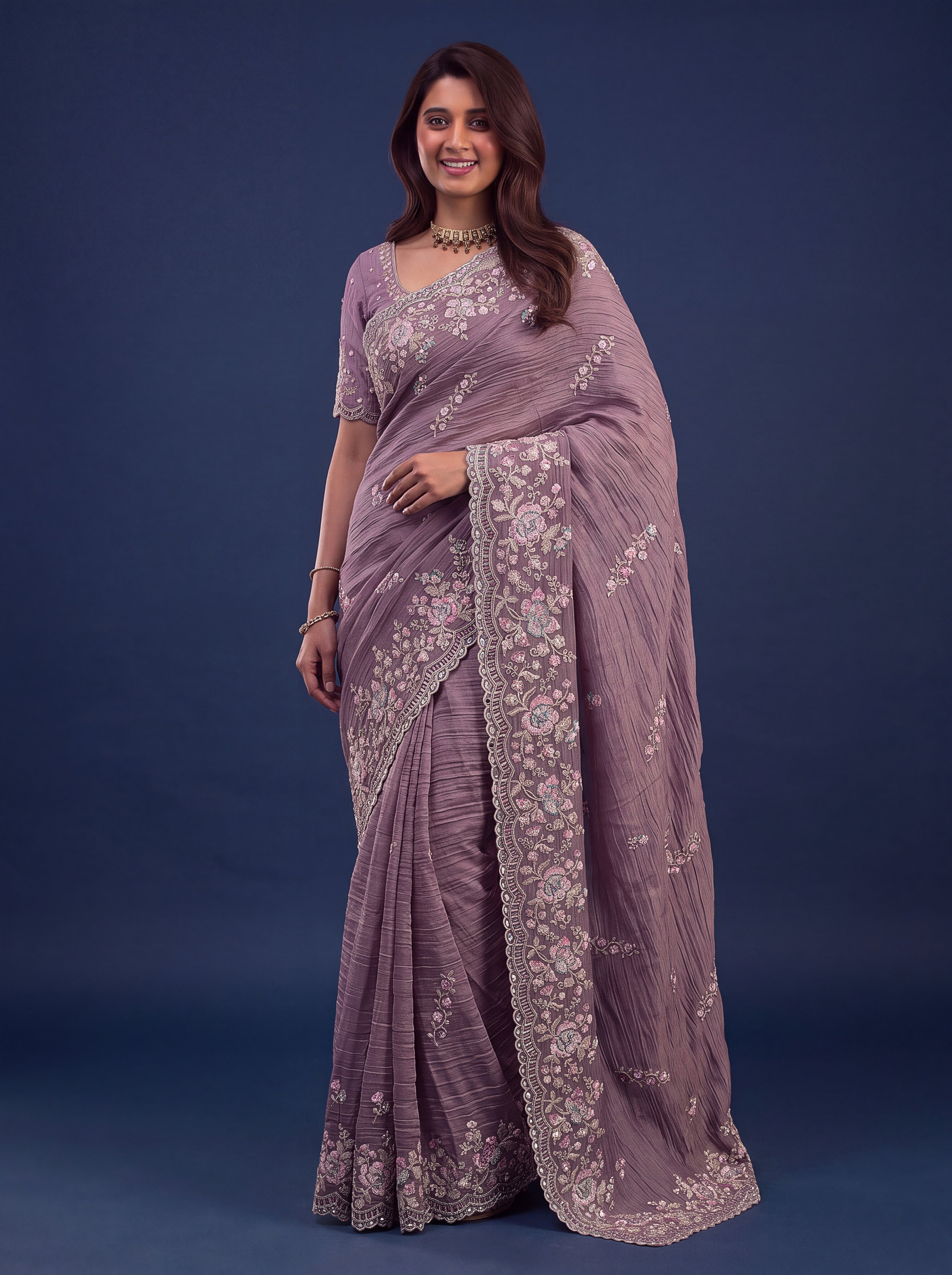 Mauve Designer Wedding Saree