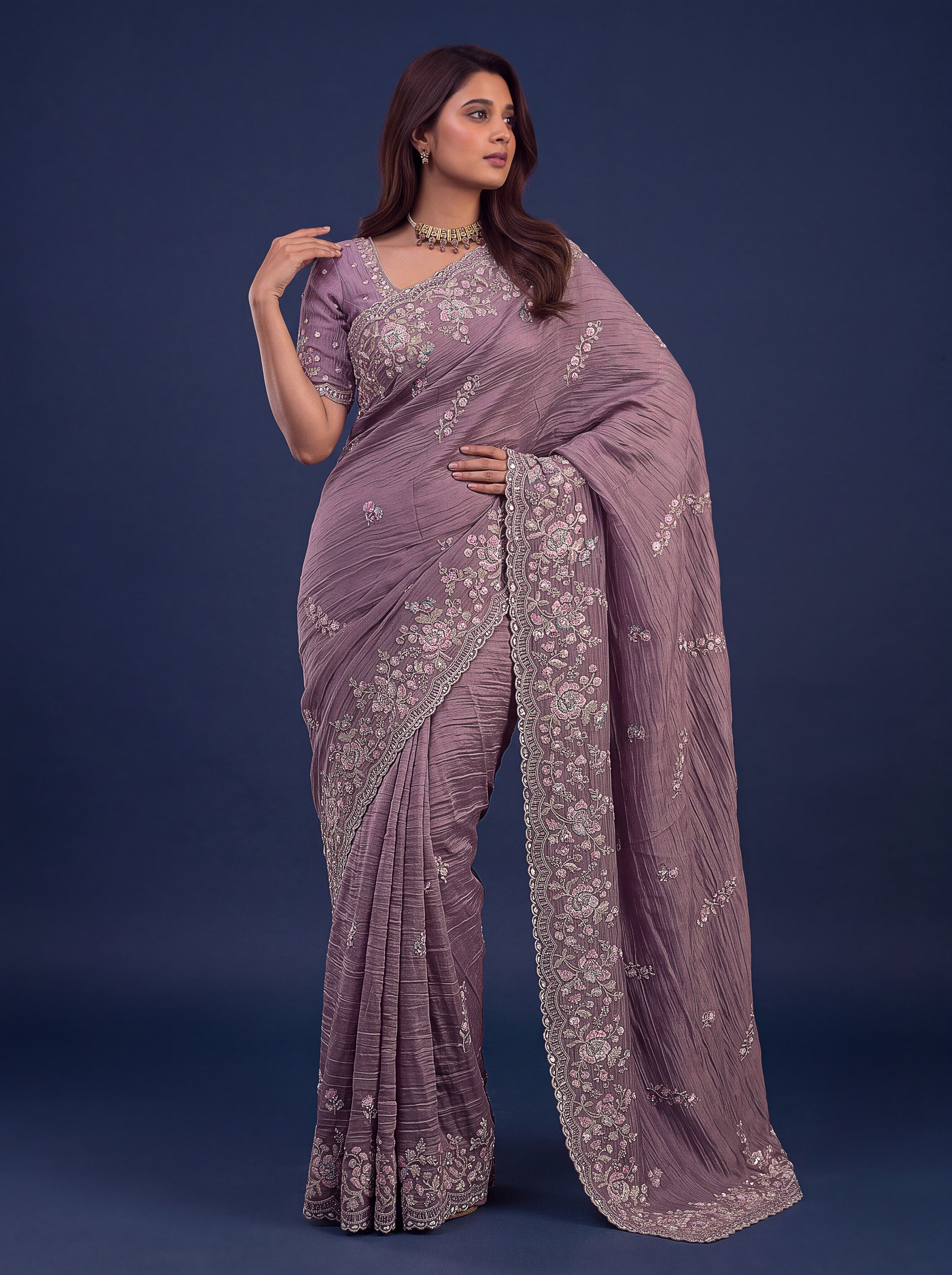 Mauve Designer Wedding Saree