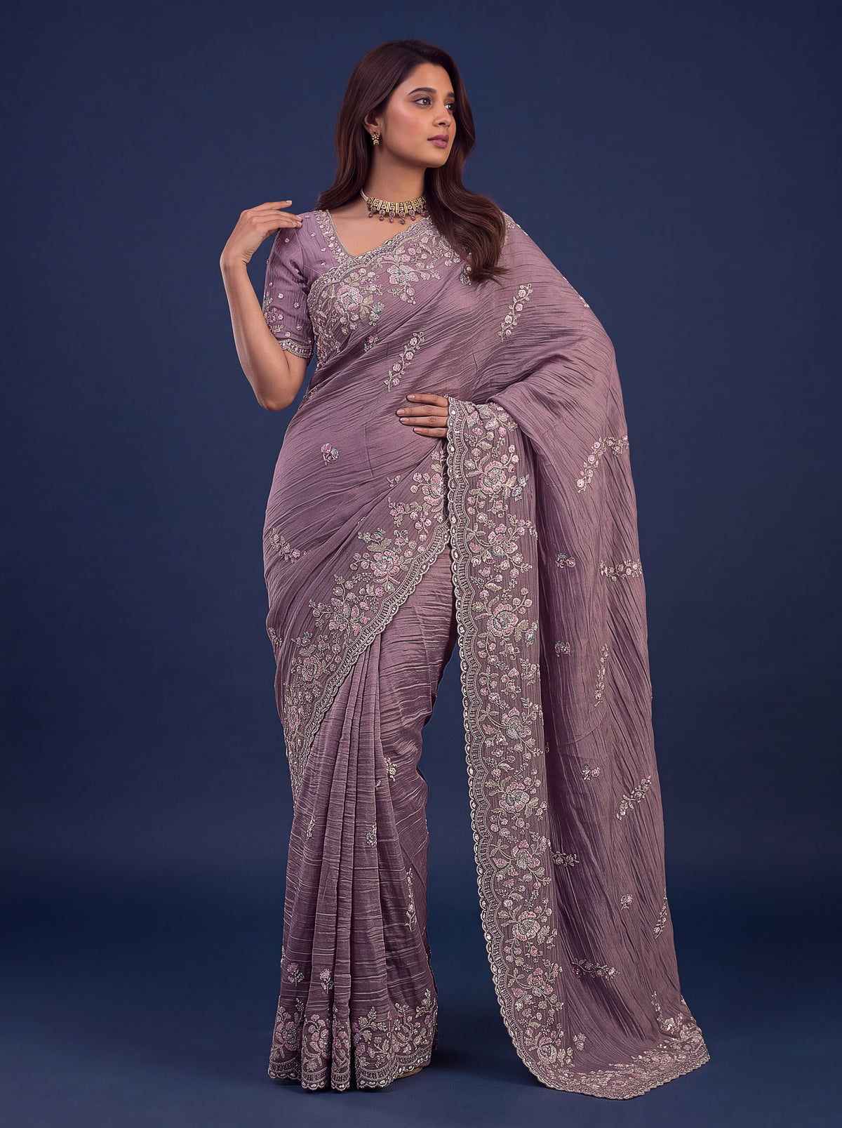 Mauve Designer Wedding Saree for Women, photo 3