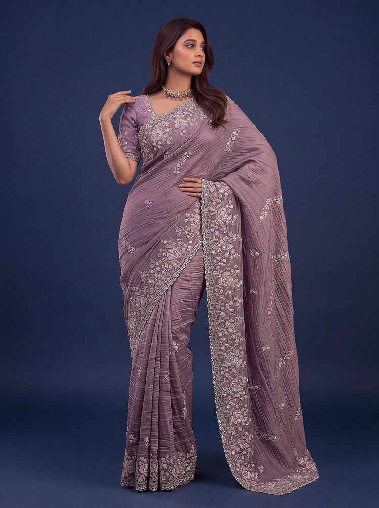 Mauve Designer Wedding Saree for Women, photo 3