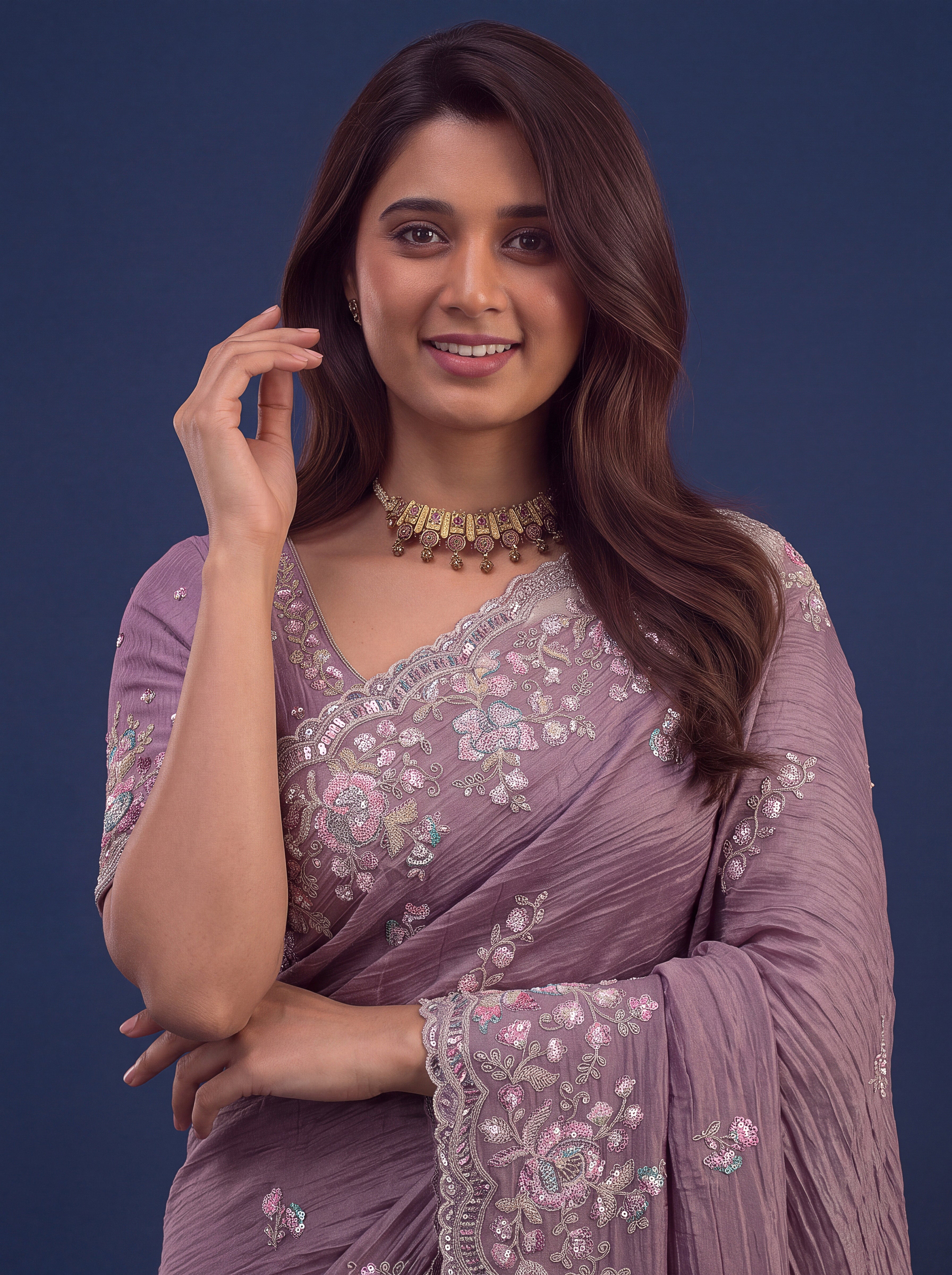 Mauve Designer Wedding Saree