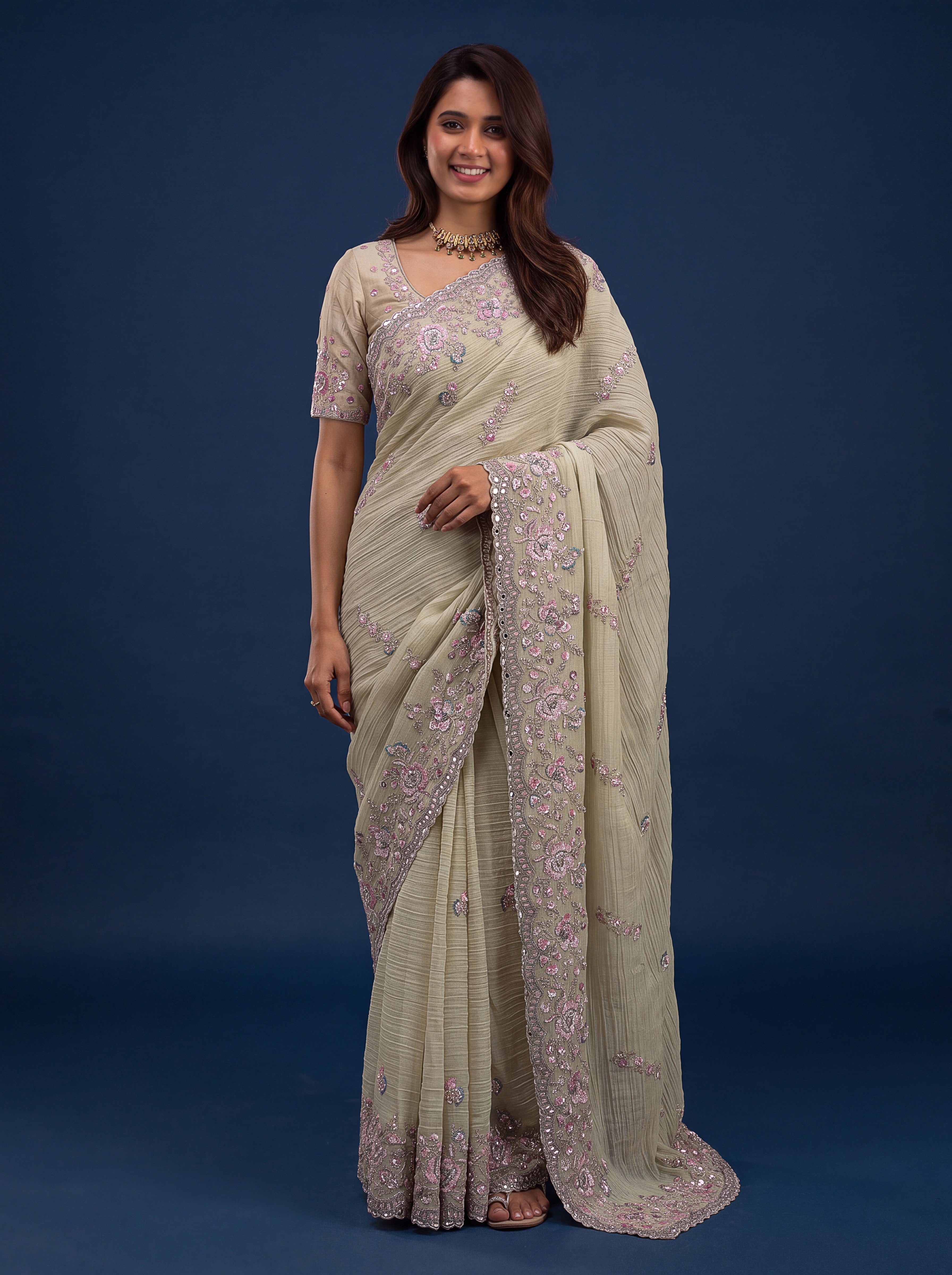 Ivory Designer Wedding Saree