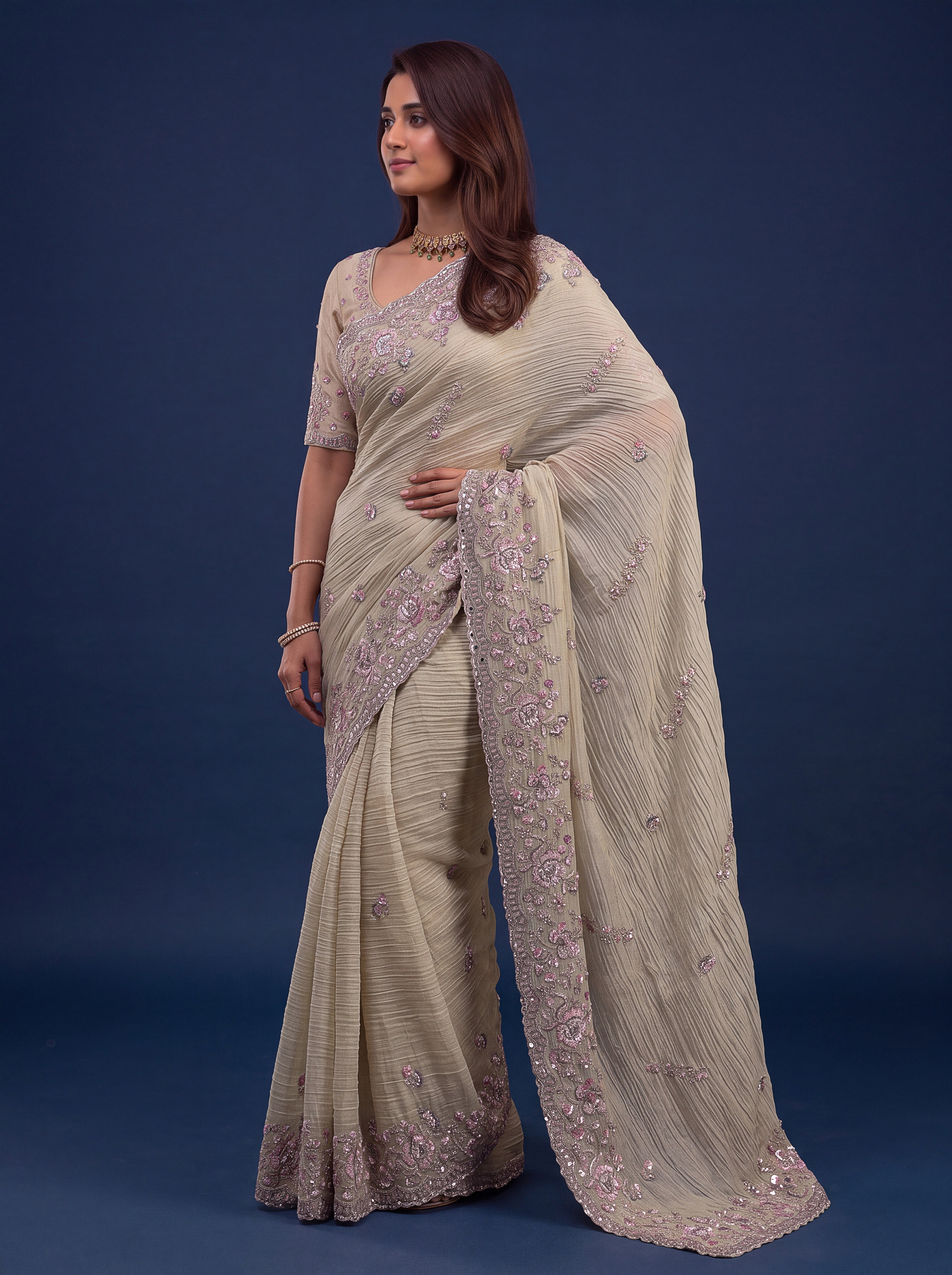 Ivory Designer Wedding Saree