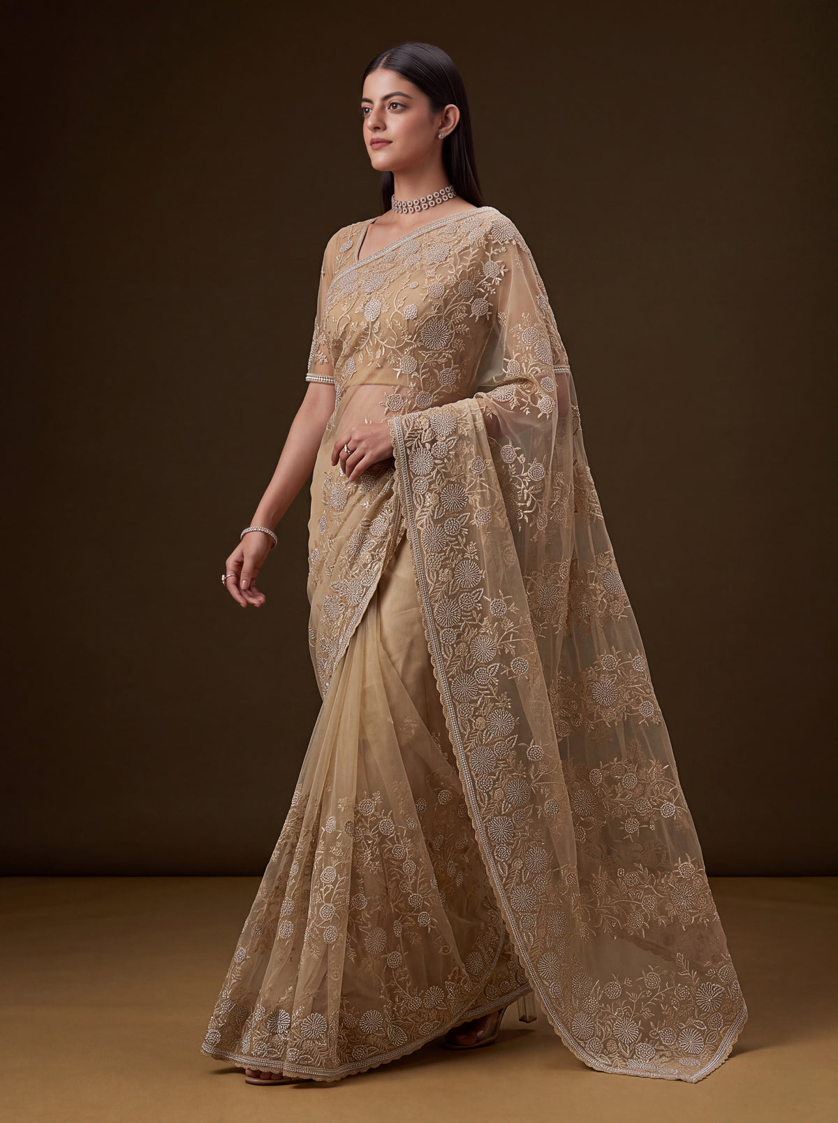 Aashvi Champagne Beige Net Saree, photo 3