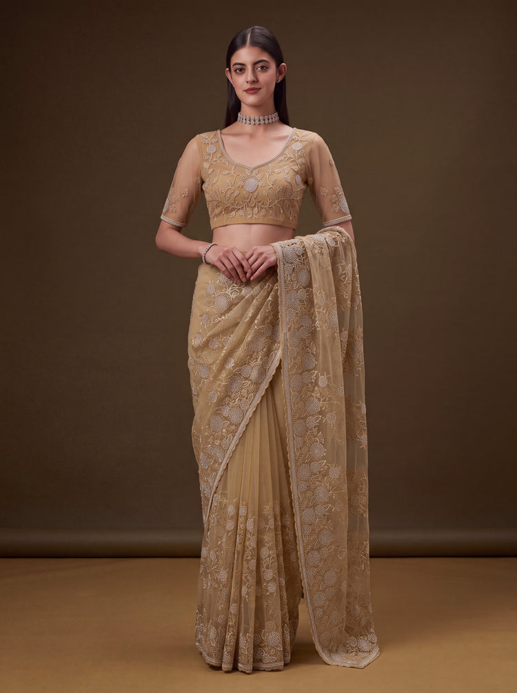 Aashvi Champagne Beige Net Saree