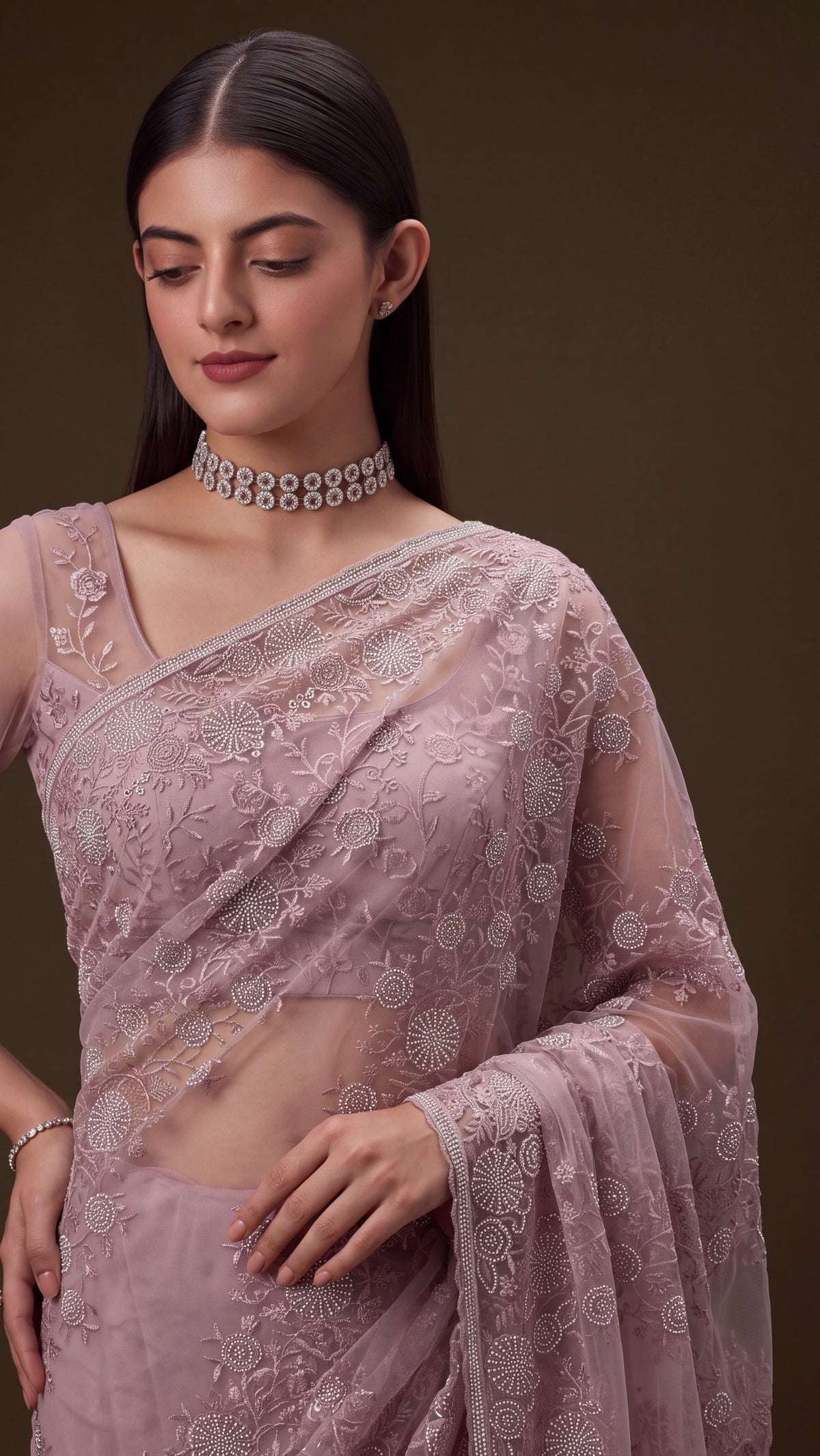 Gulabi Noor Net Saree with Blouse, photo 5