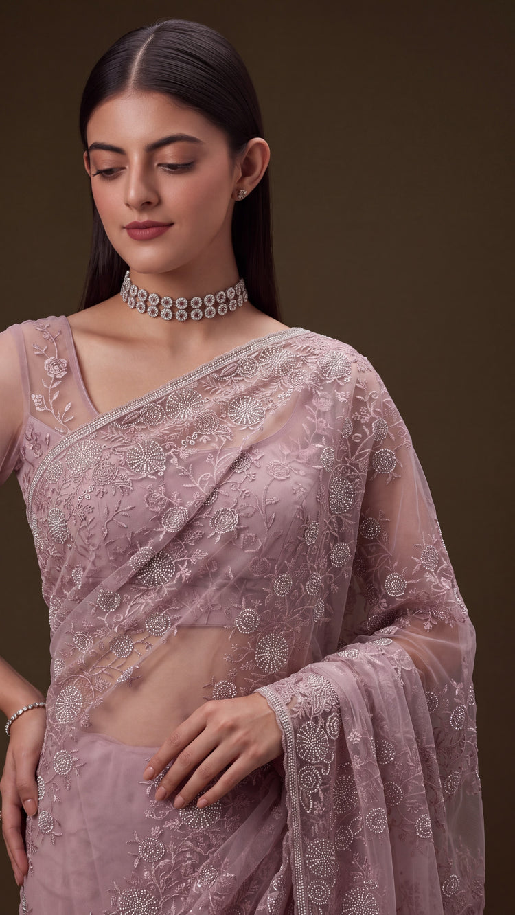 Gulabi Noor Net Saree with Blouse, photo 5
