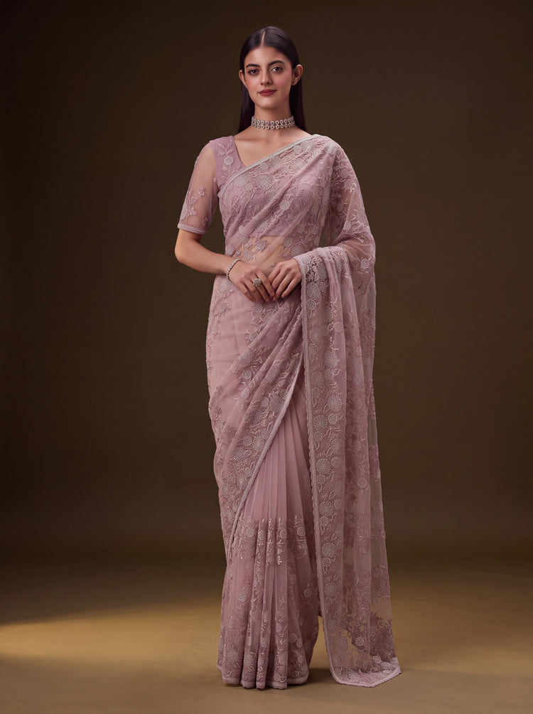 Gulabi Noor Net Saree with Blouse