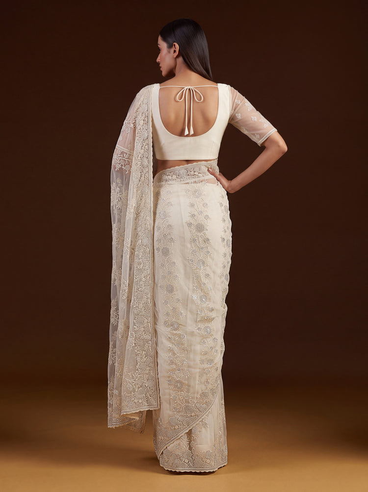 Aashvi Ivory Cream Net Saree with Blouse, photo 2