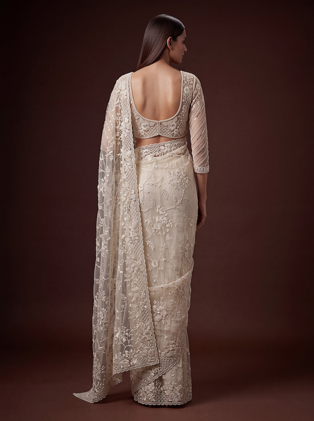 Ivory Cream Net Saree