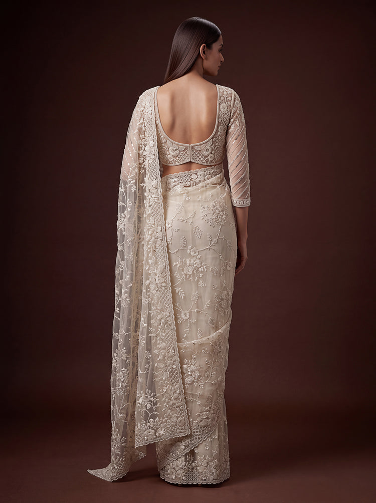 Ivory Cream Net Saree